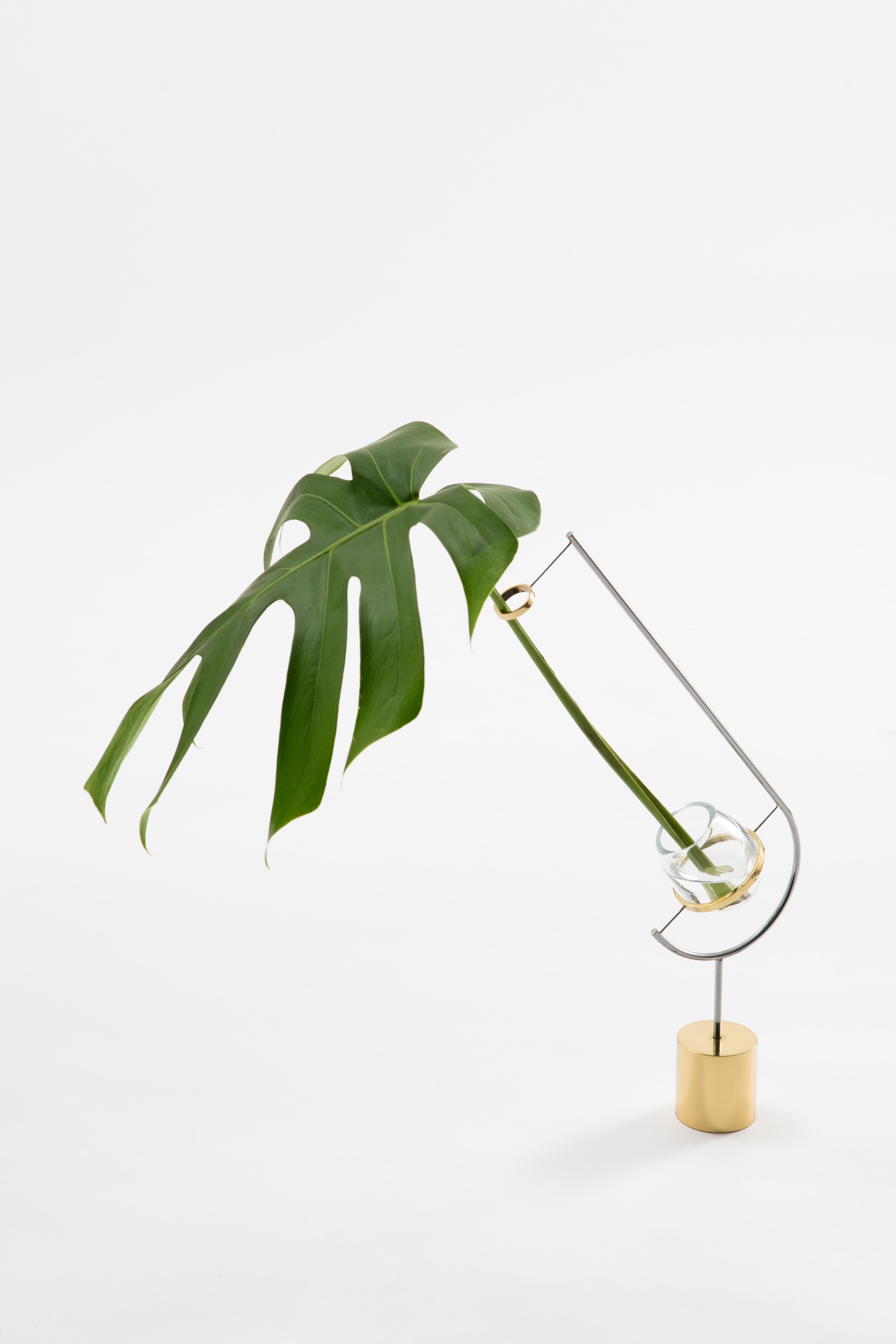 Die Vase V3 - Monstera von Paulo Goldstein, brasilianisches zeitgenössisches Design, gehört zu einer Serie von Vasen, die durch die Beobachtung der natürlichen Linien der darin enthaltenen Blumen und Blätter inspiriert wurden. Die Linien der Vasen