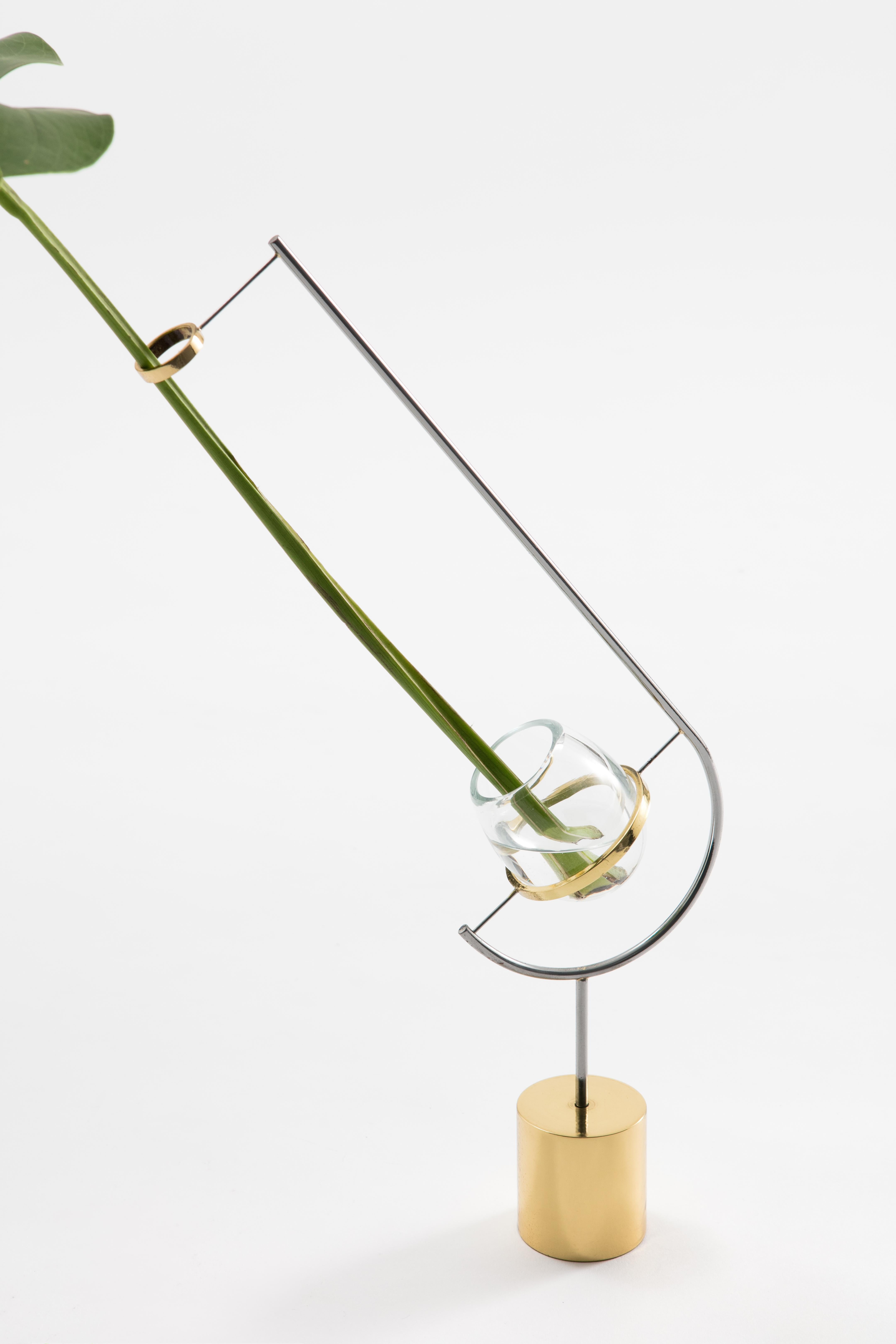 International Style Contemporary Minimalist Brass and Glass Solitary Vase V3 For Sale