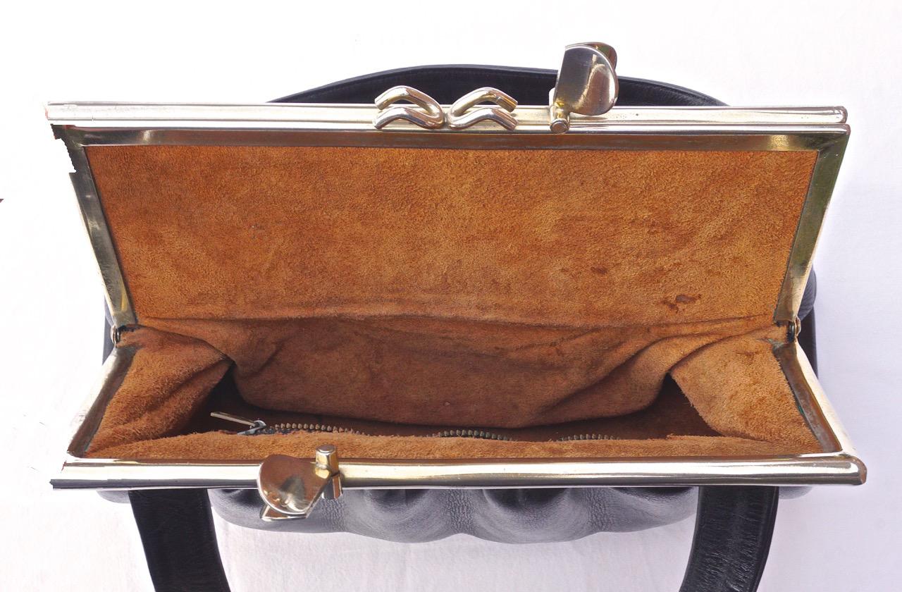 Vaca Lisa Argentina Black Leather Handbag with Silver Tone Fittings 4