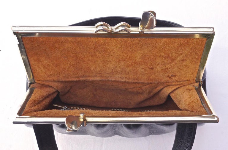 Vaca Lisa Argentina Black Leather Handbag With Silver Tone Fittings For Sale At 1stdibs Black leather clutch, minimalist bag,handbag, leather bag, modern bag,gift for her,formal occasion,b. vaca lisa argentina black leather handbag with silver tone fittings