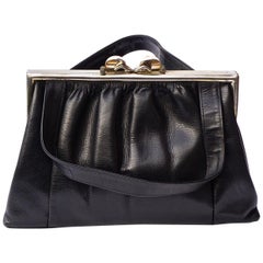 Vaca Lisa Argentina Black Leather Handbag with Silver Tone Fittings
