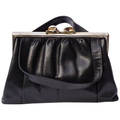 Vaca Lisa Argentina Black Leather Handbag with Silver Tone Fittings 