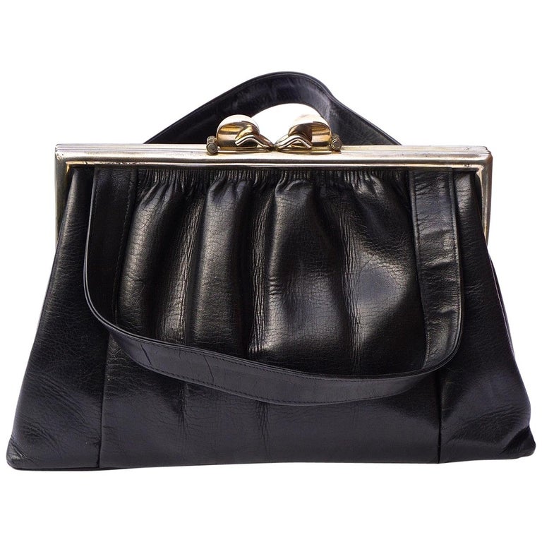 Vaca Lisa Argentina Black Leather Handbag with Silver Tone Fittings at  1stDibs | argentina handbags