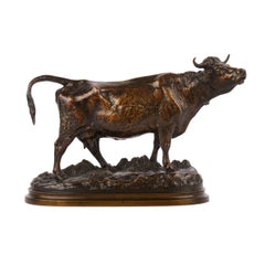 “Vache Romain” French Antique Bronze Sculpture of Bull by Isidore Bonheur