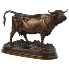 “Vache Romain” French Antique Bronze Sculpture of Bull by Isidore Bonheur