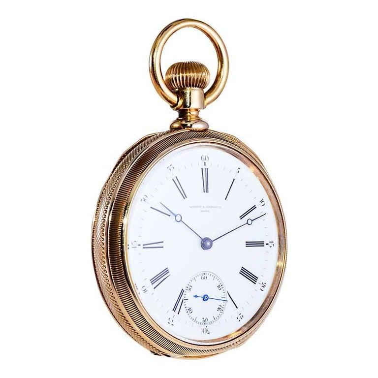 FACTORY / HOUSE: Vacheron & Constantin 
STYLE / REFERENCE: Open Faced Pocket Watch
METAL / MATERIAL: 18kt Rose Gold
CIRCA / YEAR: 1900's
DIMENSIONS / SIZE: Diameter 51mm
MOVEMENT / CALIBER: Manual Winding / 19 Jewels / Hinged Bezel, Lever Set
DIAL /