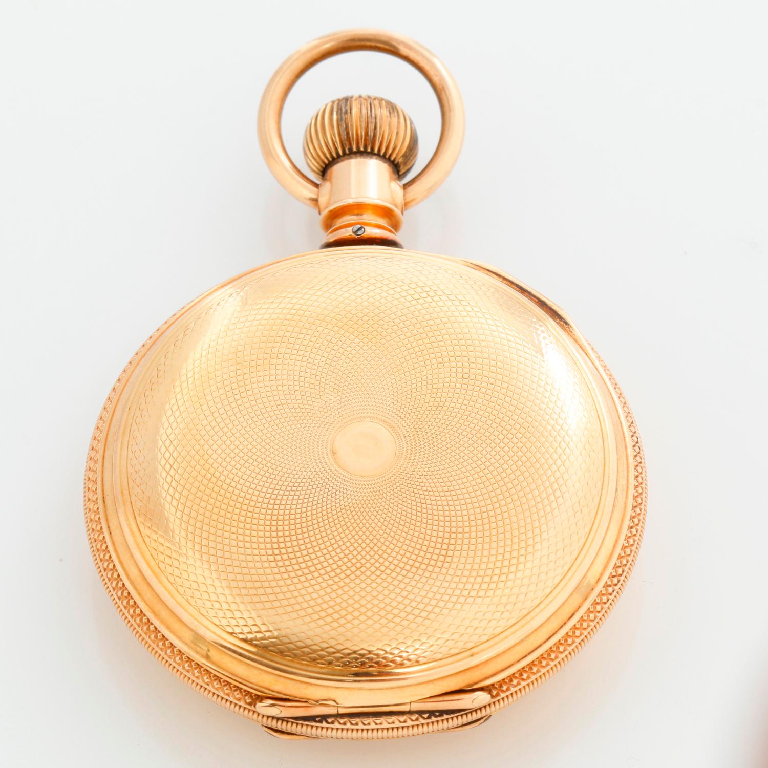 Vacheron & Constantin 14k Yellow Gold Men's Pocket Watch - Manual winding. 14k yellow gold (51 mm diameter). White enamel double sunk dial with black Roman numerals. Pre-owned with custom box. Dated 1894.