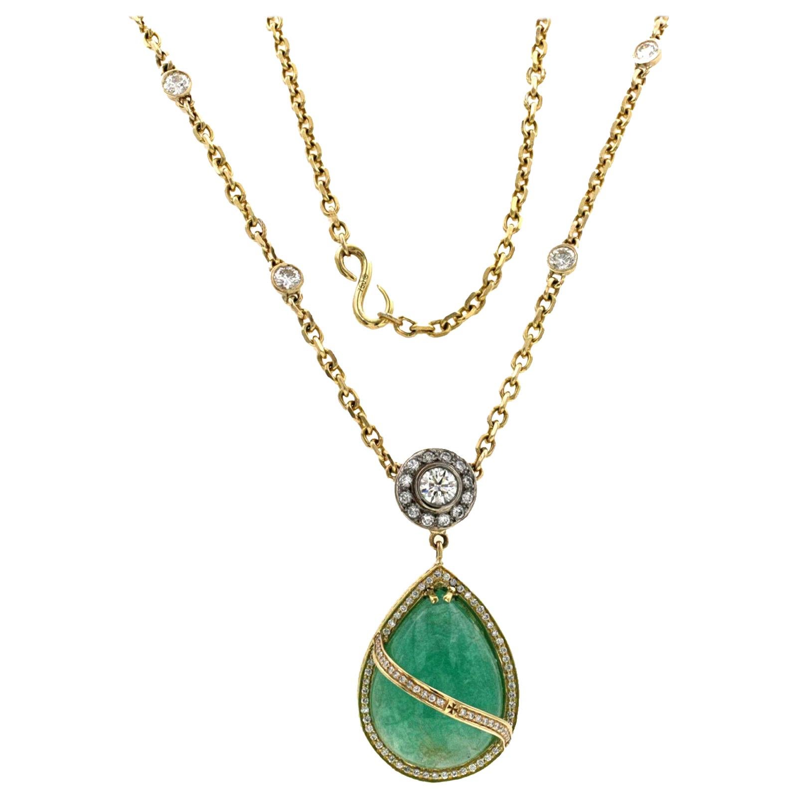 Vacheron Constantin 18 Karat Yellow Gold 2.86 Carat Diamond and Emerald Necklace