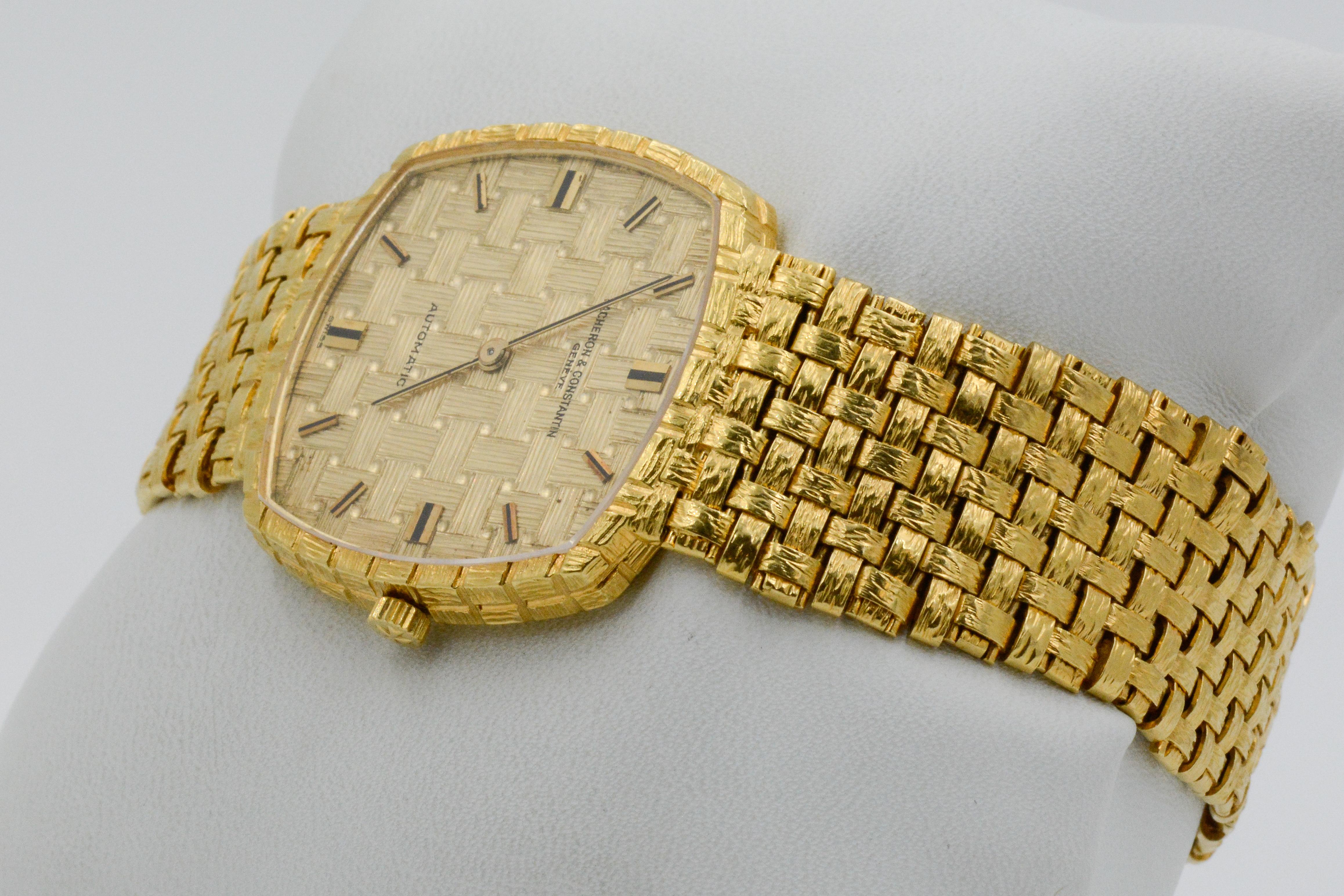 Modern Vacheron Constantin 18 Karat Yellow Gold Basket Weave Watch
