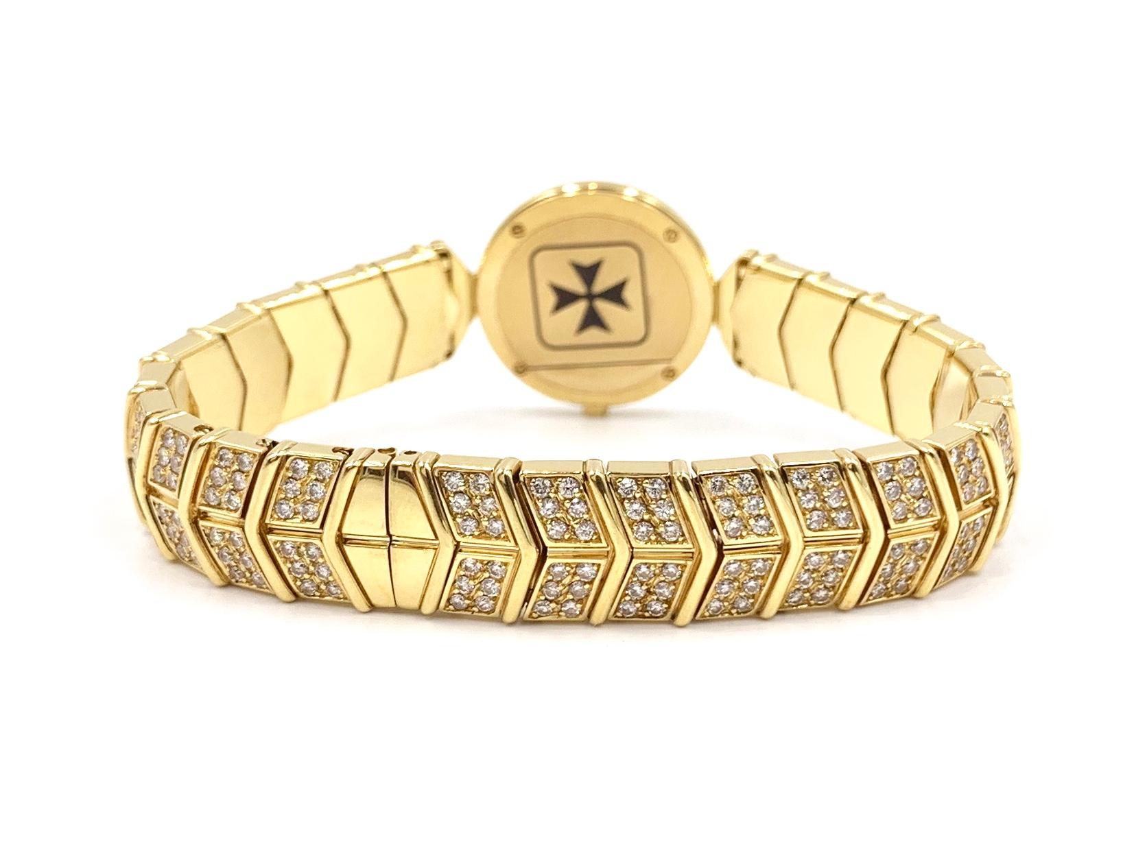 Round Cut Vacheron Constantin 18k Gold All Diamond Malta Watch For Sale