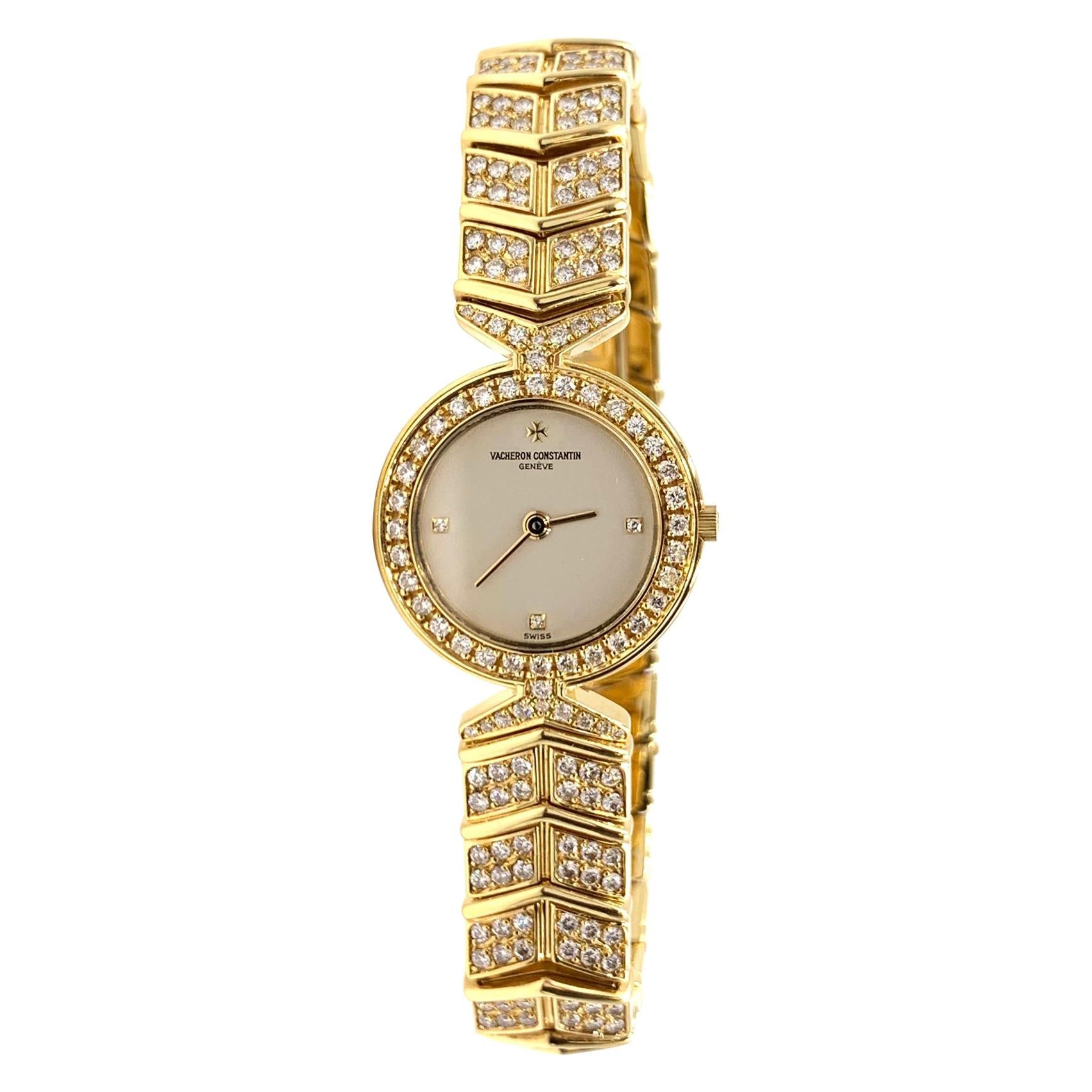 Vacheron Constantin 18k Gold All Diamond Malta Watch For Sale