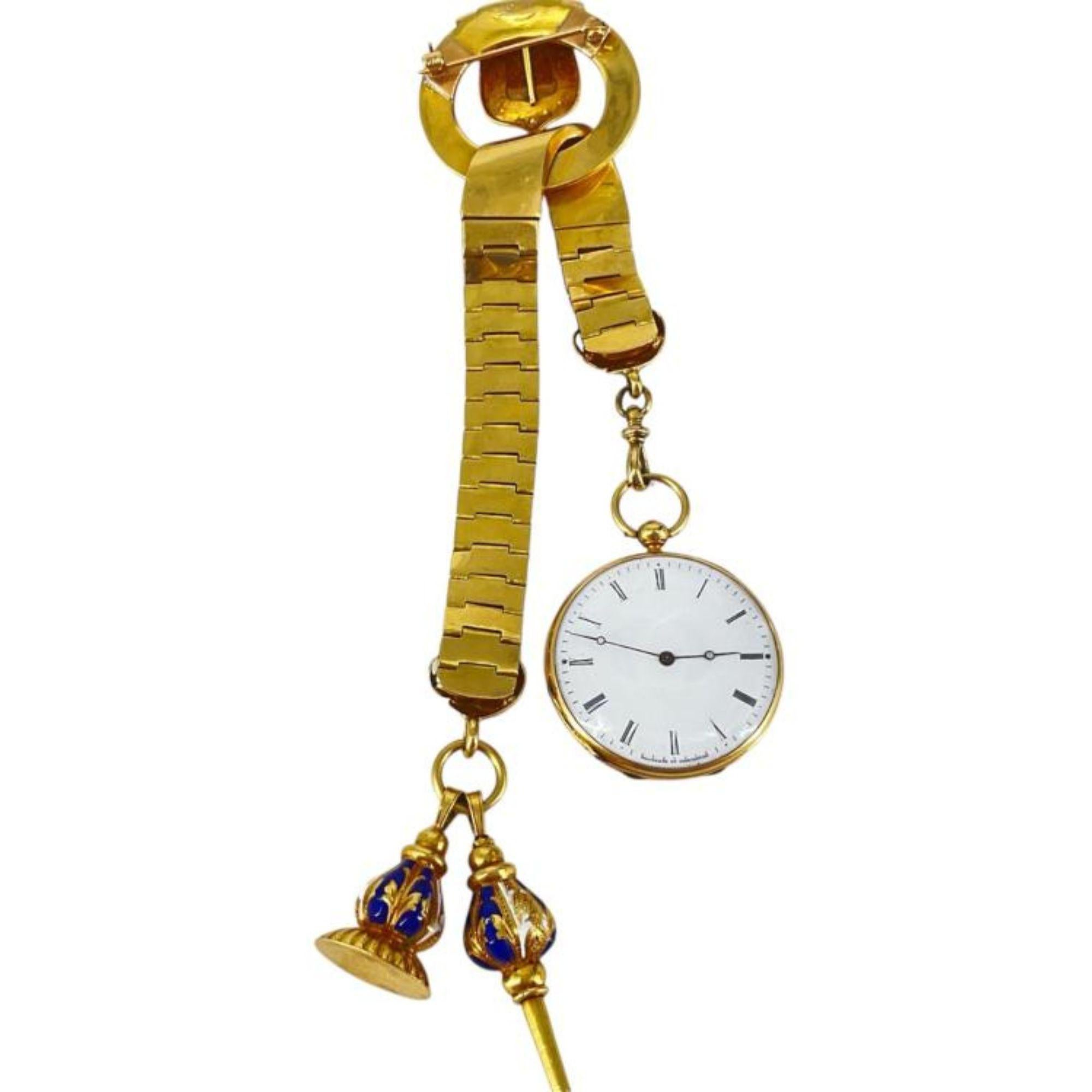 Vacheron Constantin Montre de poche et broche Chatelaine en or 18K émaillé en vente 6