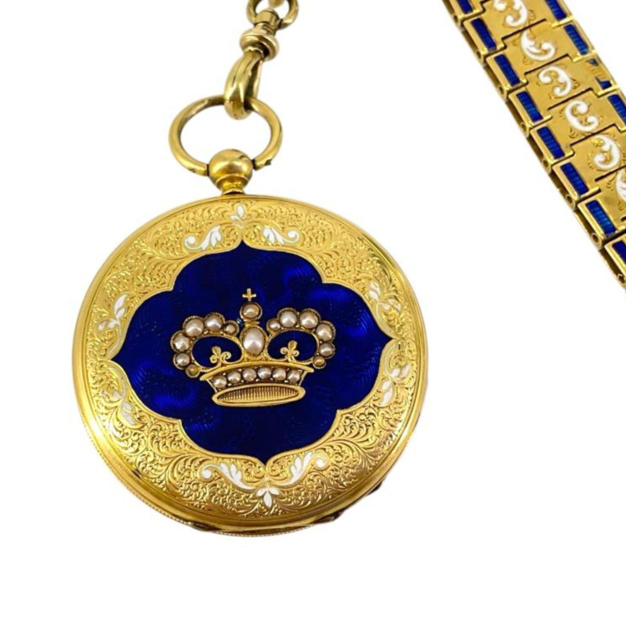 Victorien Vacheron Constantin Montre de poche et broche Chatelaine en or 18K émaillé en vente