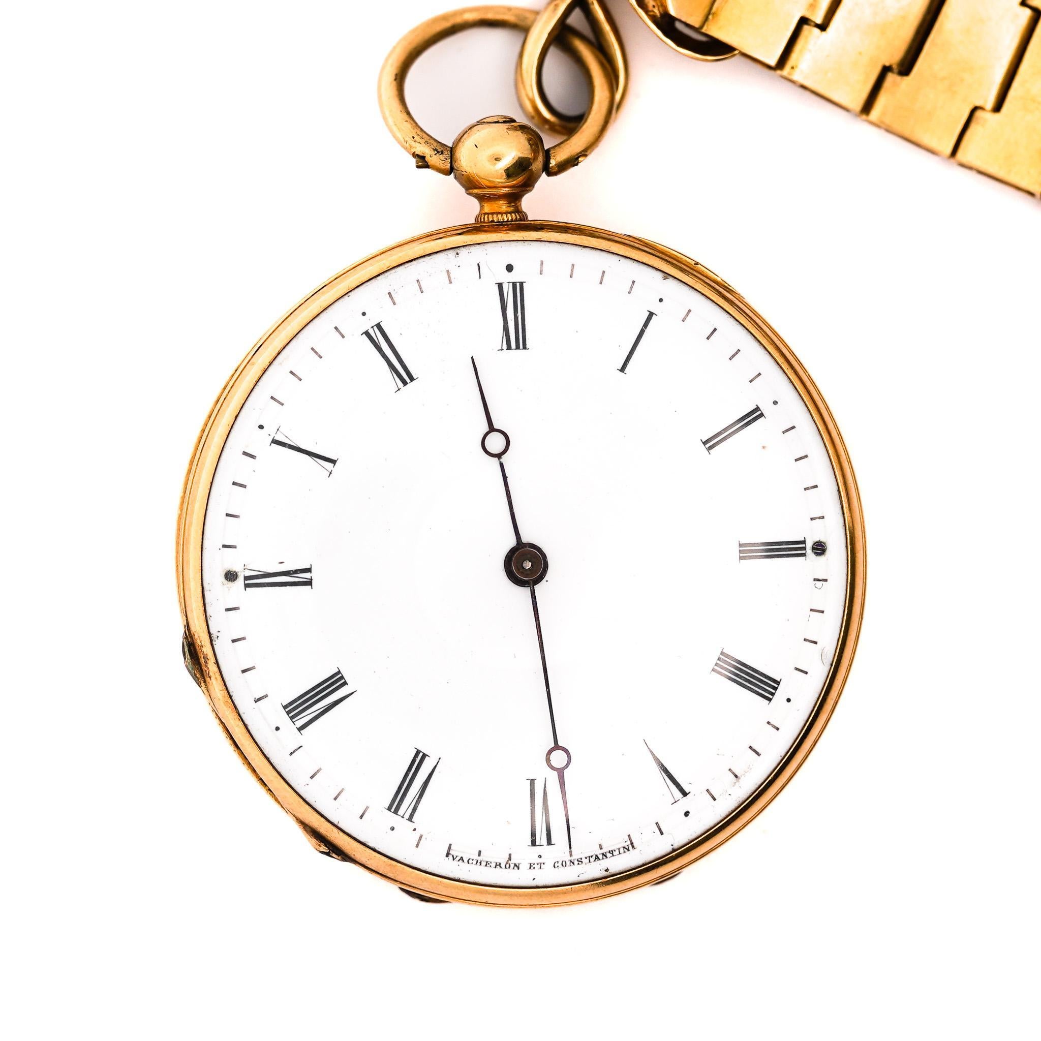 Vacheron Constantin Montre de poche et broche Chatelaine en or 18K émaillé en vente 1