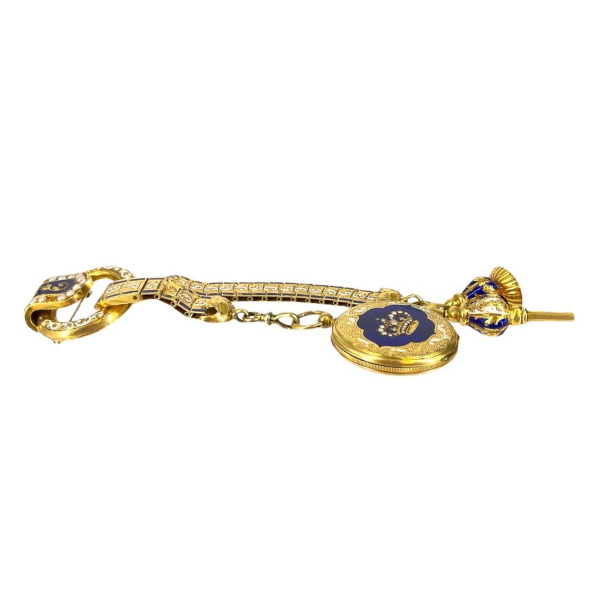 Vacheron Constantin Montre de poche et broche Chatelaine en or 18K émaillé en vente 4