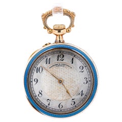 Antique Vacheron Constantin 18K Gold Pocket Watch With Blue Enamel and Old Euro Diamonds