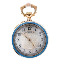 Vacheron Constantin 18K Gold Pocket Watch With Blue Enamel and Old Euro Diamonds