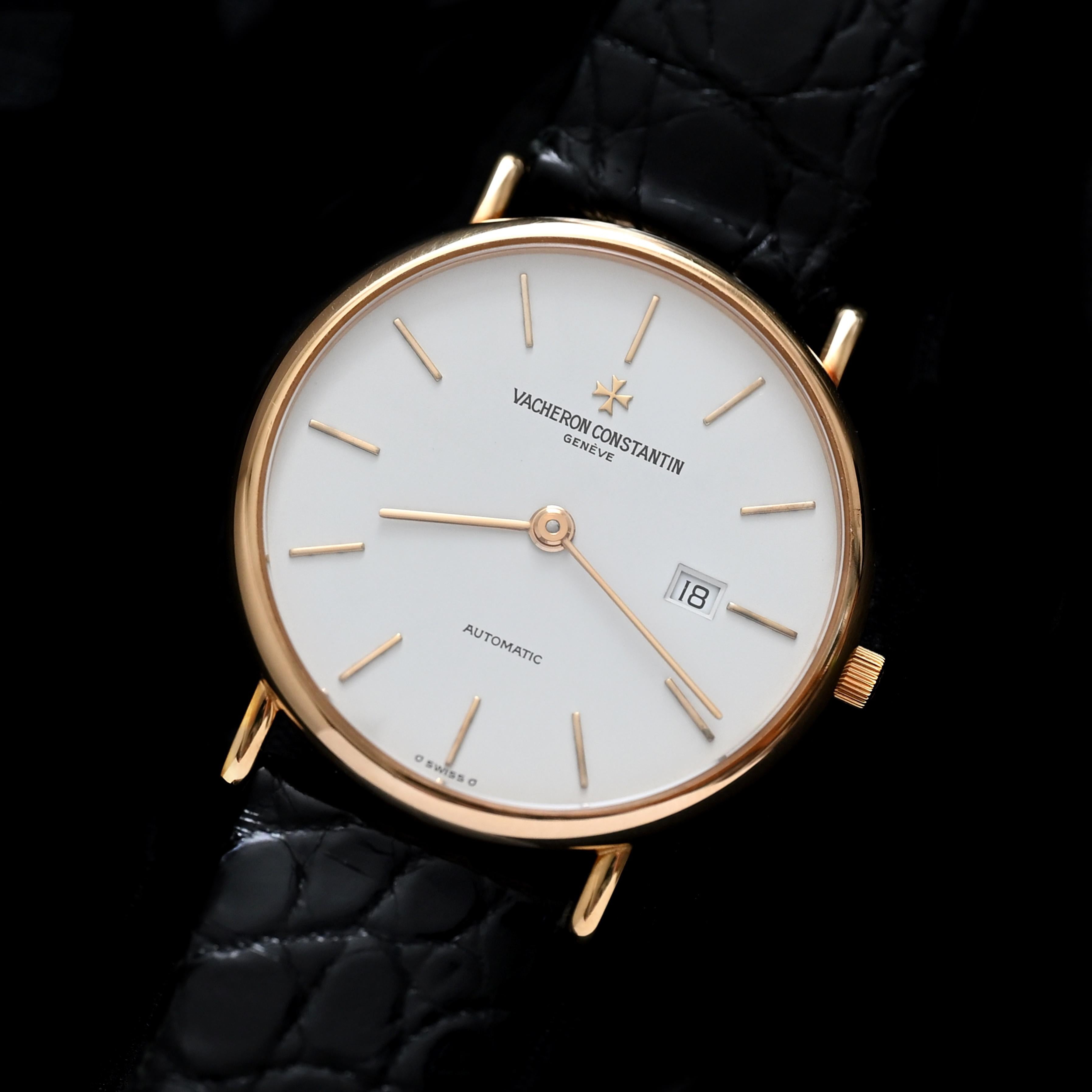 Marke: Vacheron Constantin
Jahr: 1990er Jahre
Seriennummer / Uhrwerknummer : 65xxxx / 81xxxx

Referenz: C04503

Fall: Zeigen Anzeichen von Verschleiß 18K Gelbgold mit ungefähren Größe 32 mm im Durchmesser mit Seriennummer auf Gehäuseboden