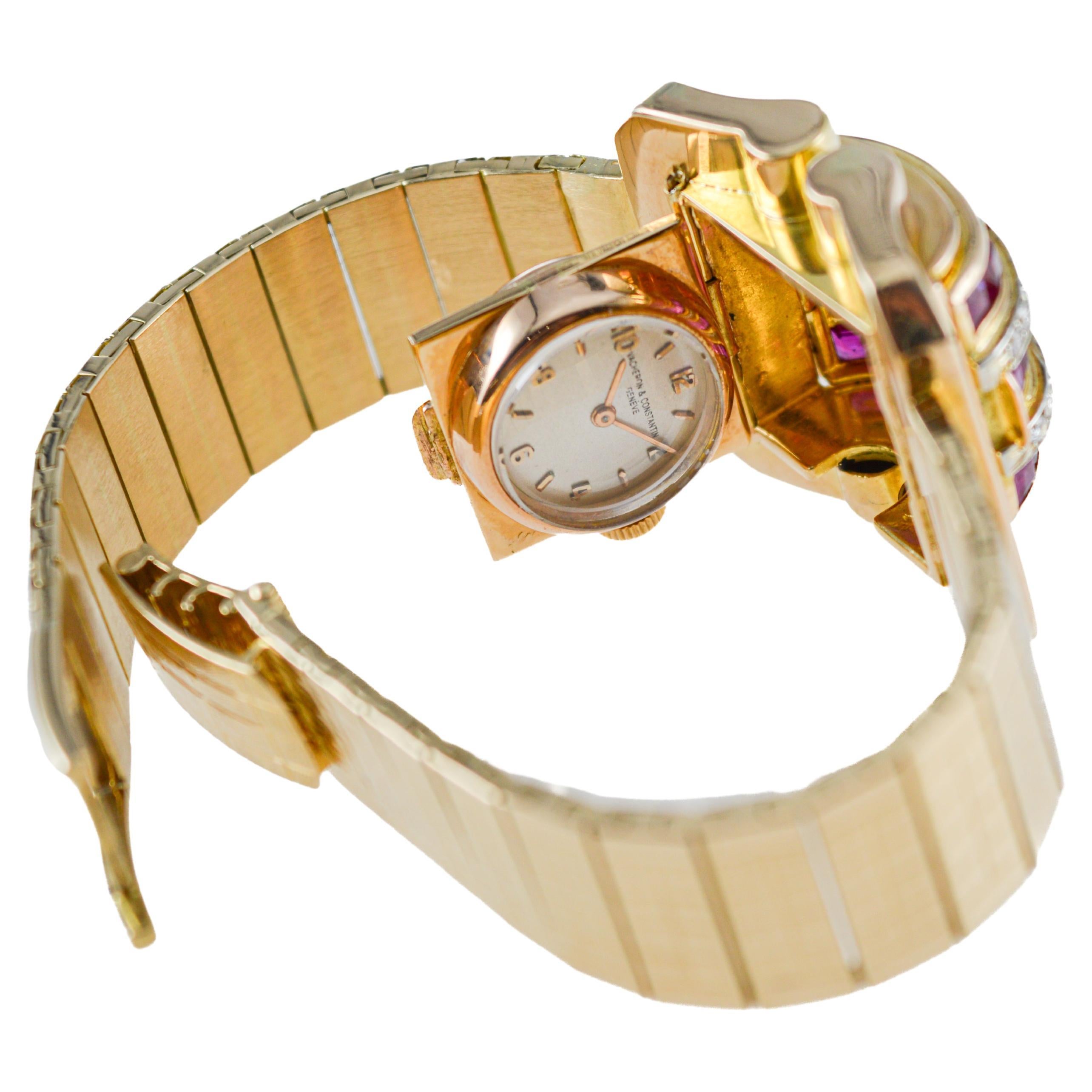 Vacheron  Constantin 18Kt Solid Gold with a  Ruby & Diamond Bezel 1940's For Sale 5