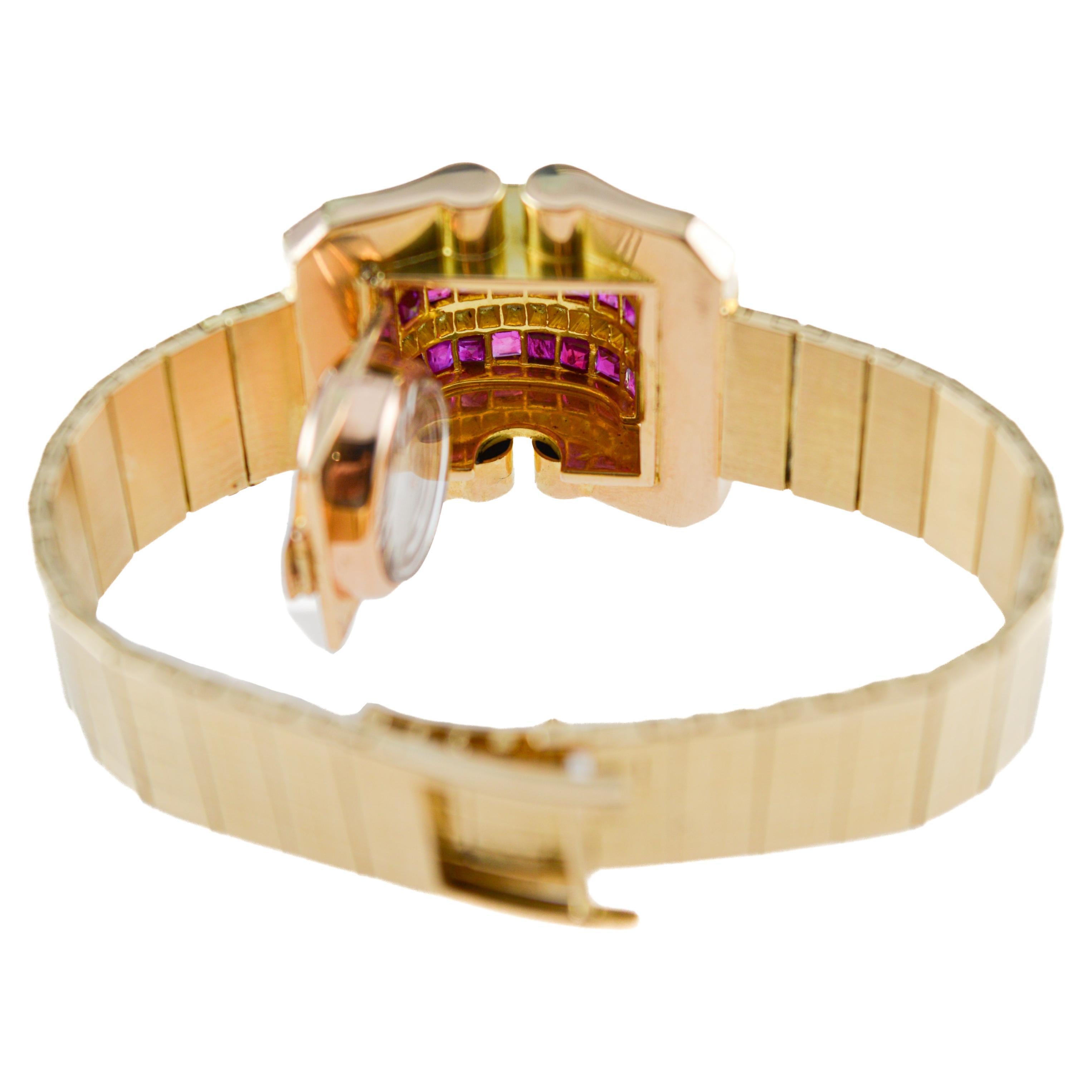 Vacheron  Constantin 18Kt Solid Gold with a  Ruby & Diamond Bezel 1940's For Sale 8