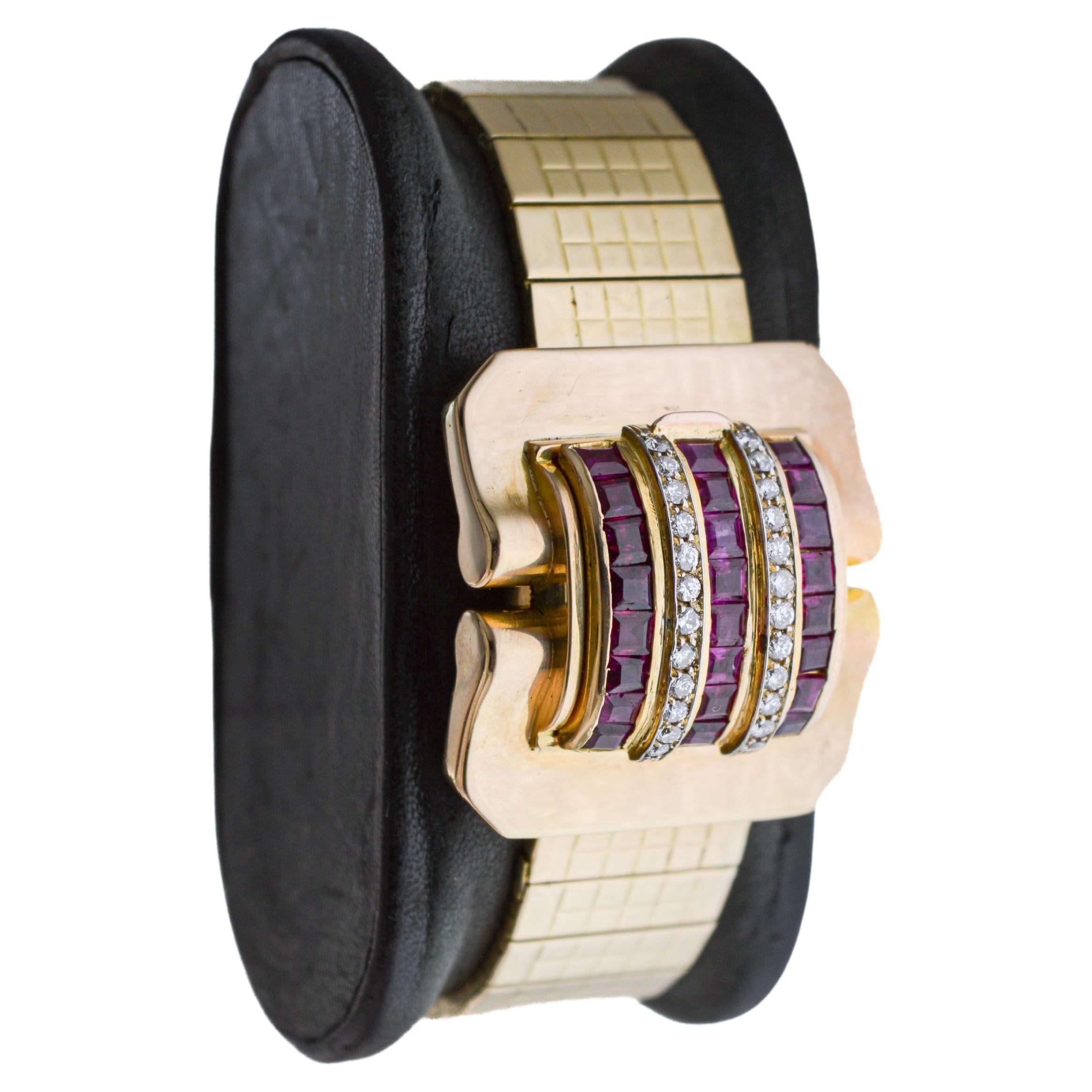 Art Deco Vacheron  Constantin 18Kt Solid Gold with a  Ruby & Diamond Bezel 1940's For Sale