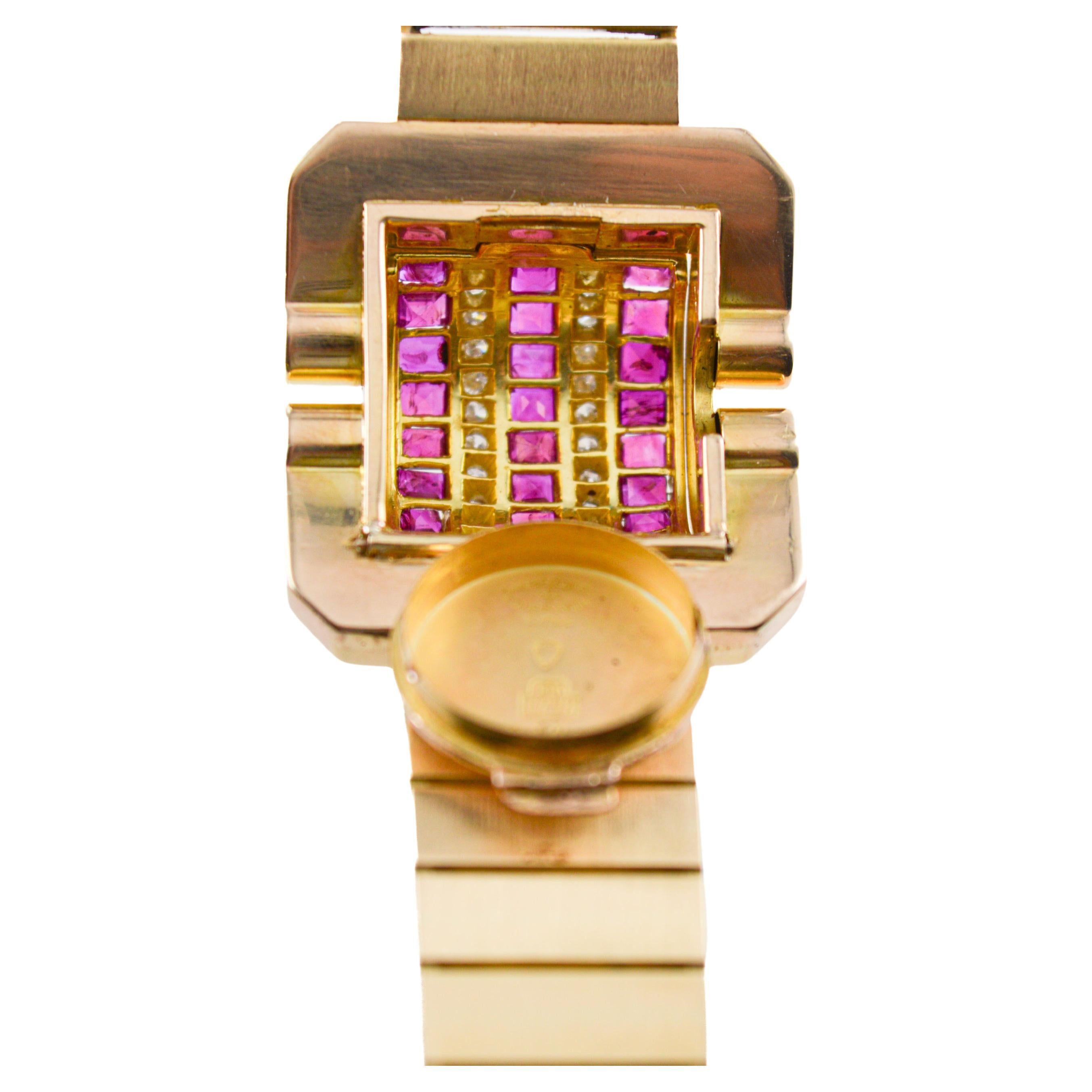 Vacheron  Constantin 18Kt Solid Gold with a  Ruby & Diamond Bezel 1940's For Sale 1