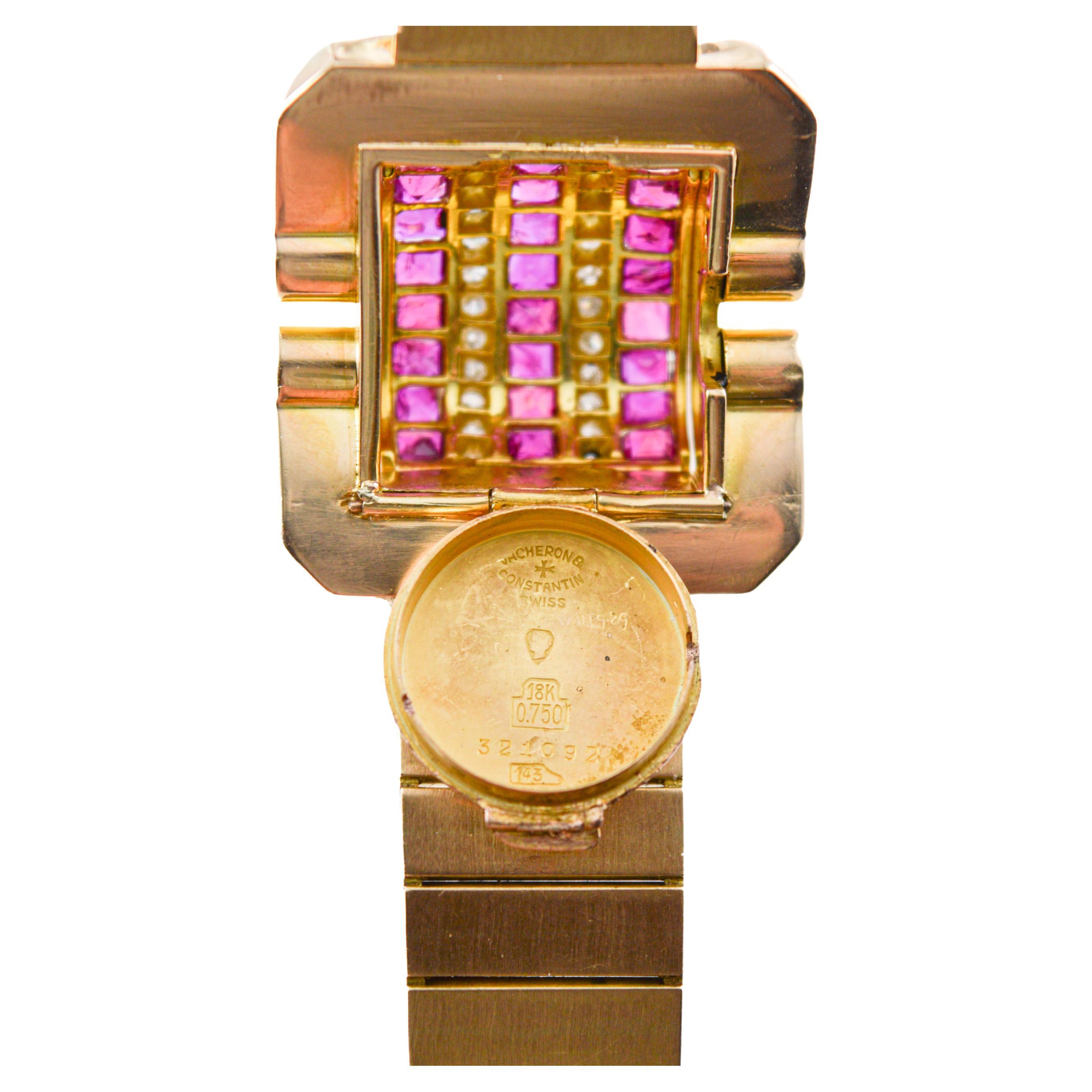 Vacheron  Constantin 18Kt Solid Gold with a  Ruby & Diamond Bezel 1940's For Sale 2
