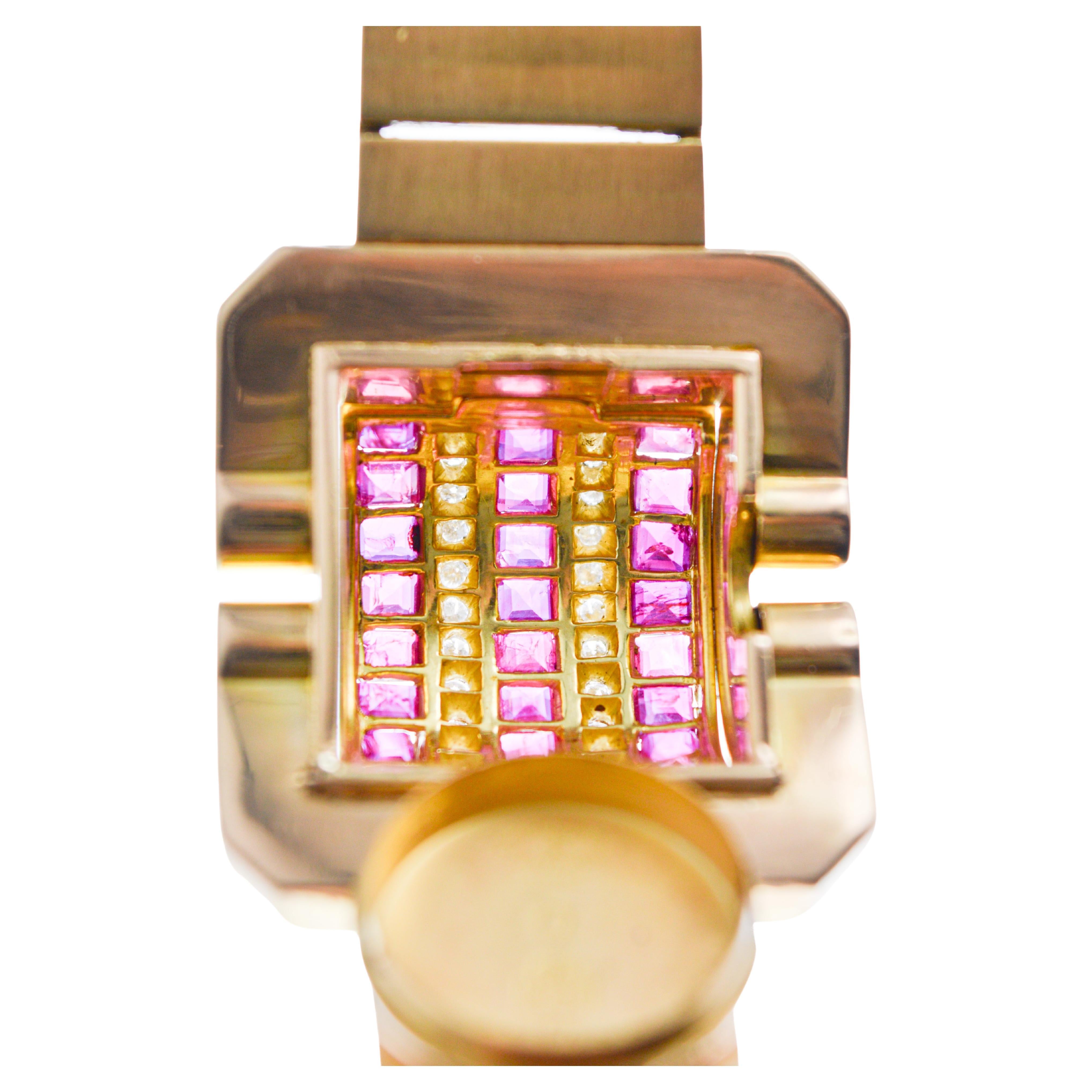 Vacheron  Constantin 18Kt Solid Gold with a  Ruby & Diamond Bezel 1940's For Sale 3
