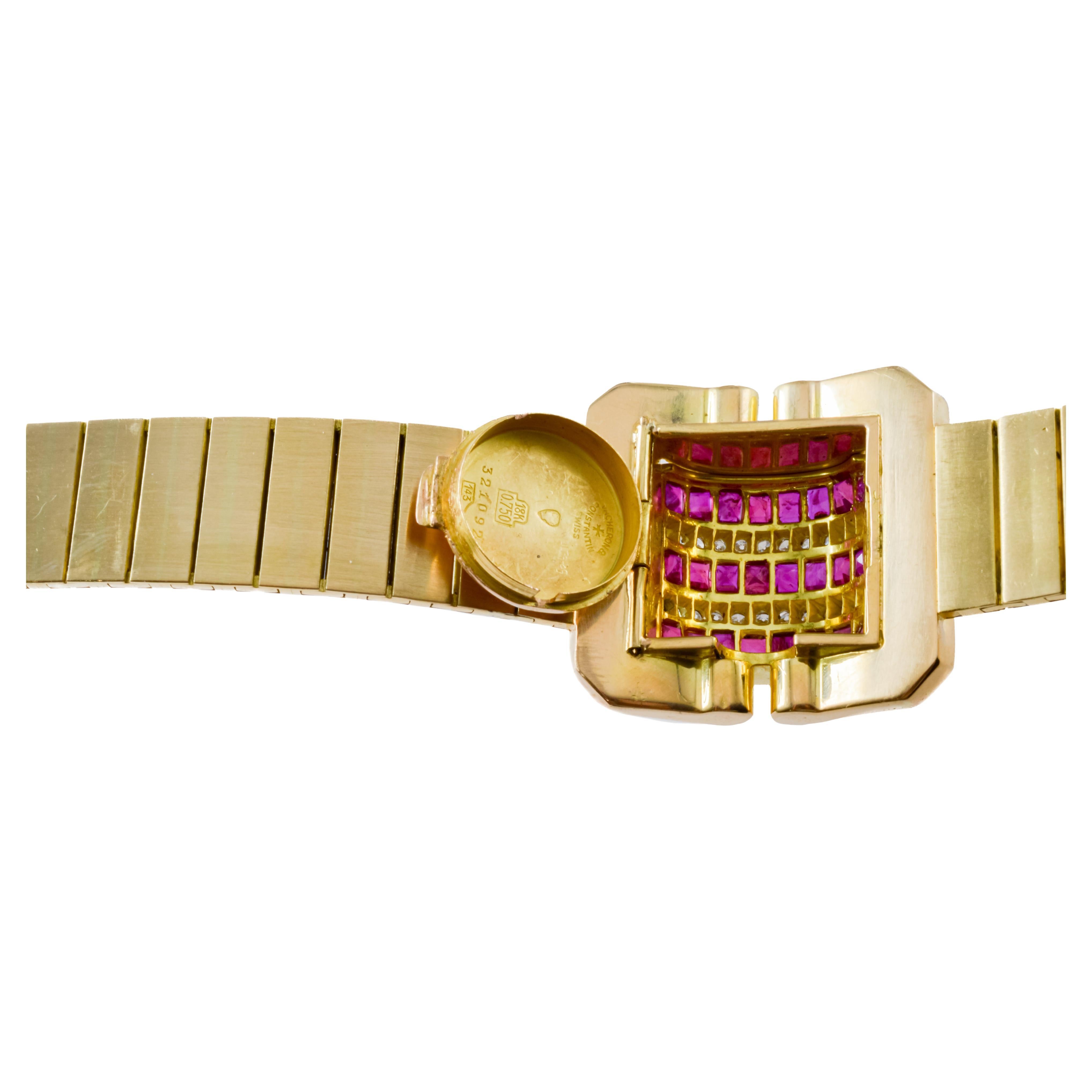 Vacheron  Constantin 18Kt Solid Gold with a  Ruby & Diamond Bezel 1940's For Sale 4