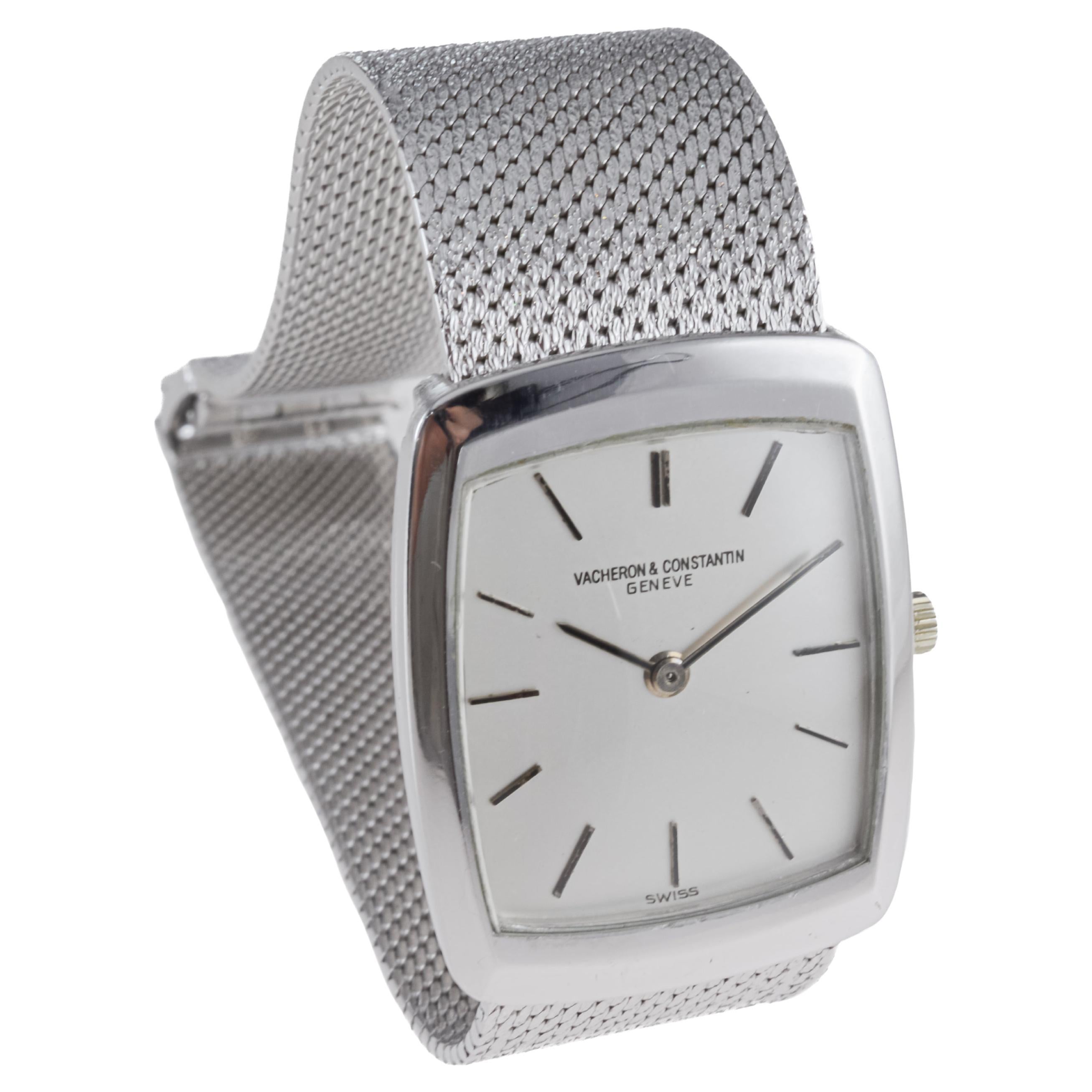 Art Deco Vacheron Constantin 18Kt Solid White Gold Dress Watch circa 1980's For Sale