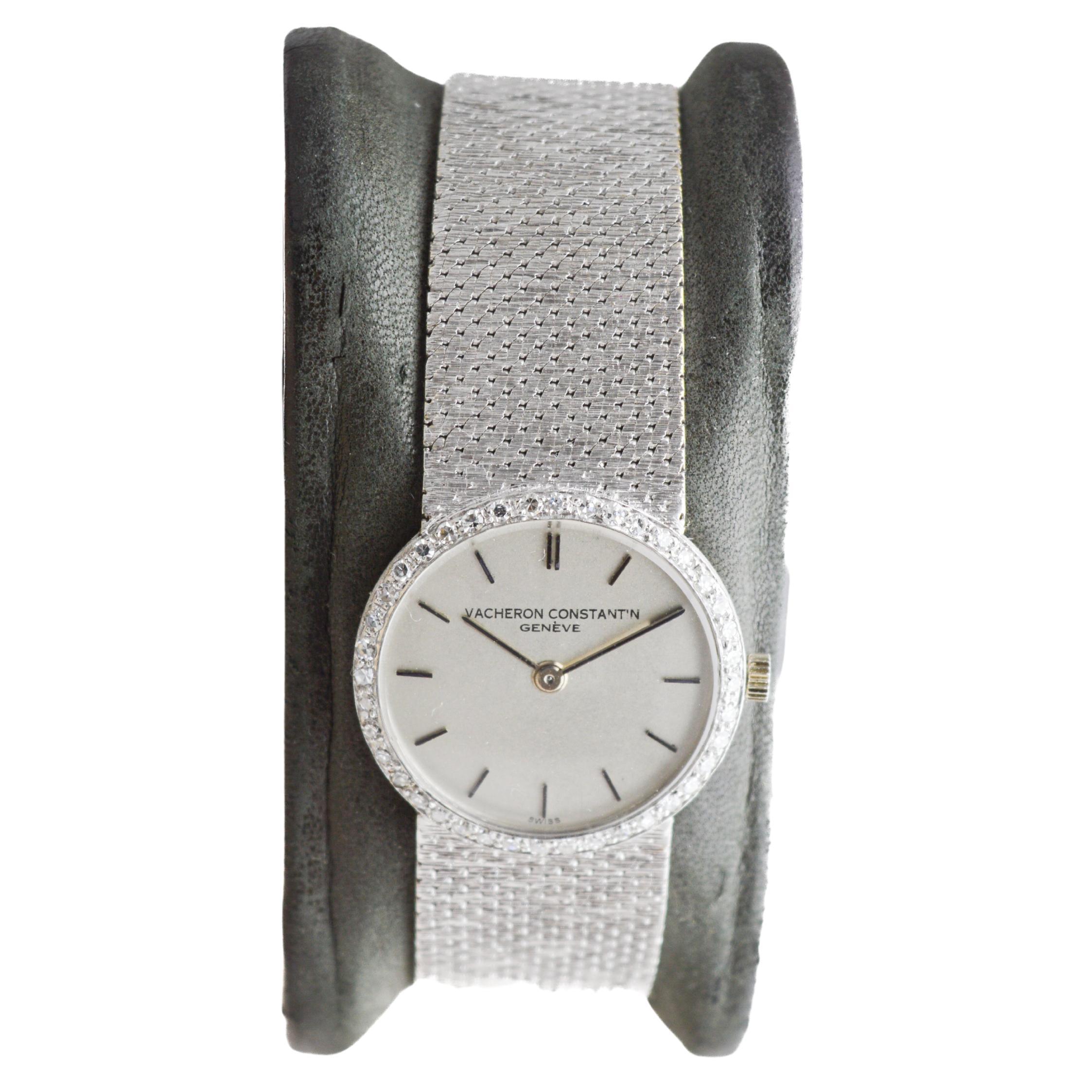 Vacheron  Constantin 18Kt Solid White Gold with a Diamond Bezel In Excellent Condition For Sale In Long Beach, CA
