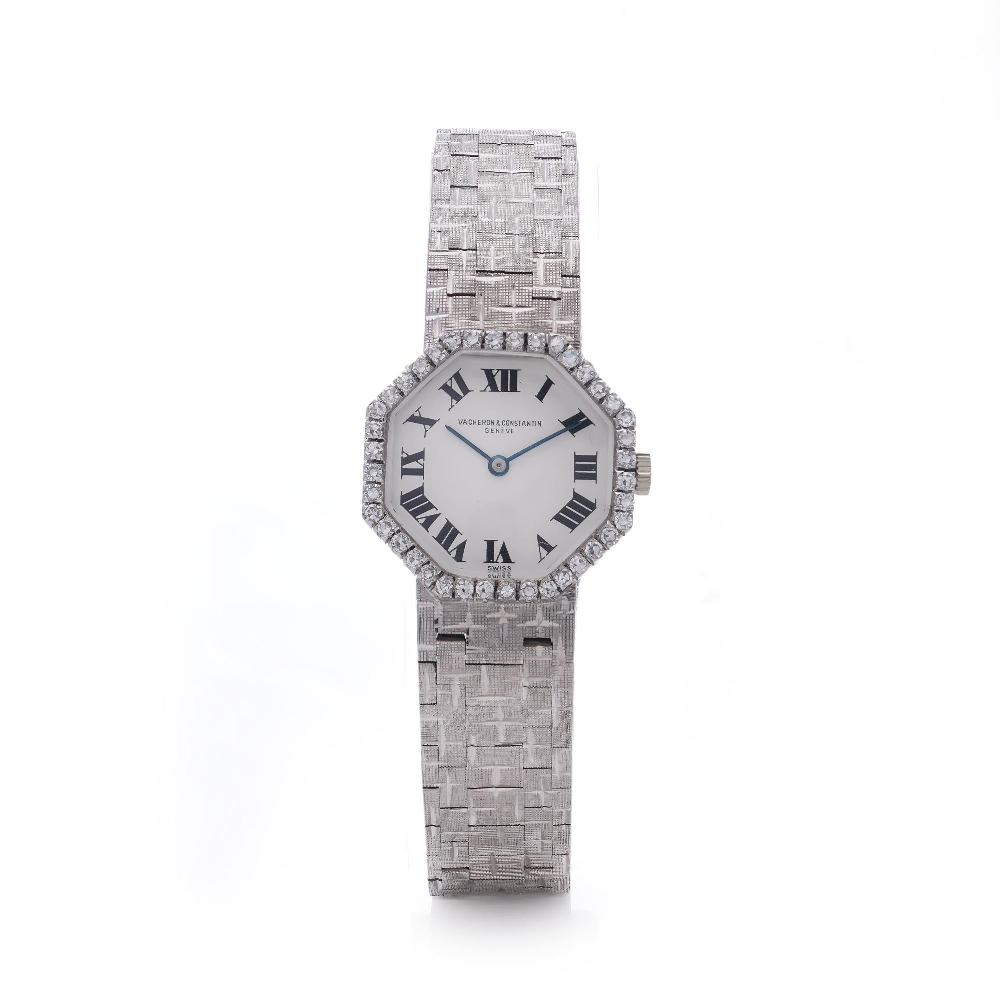 Vacheron & Constantin 18kt Weißgold & Diamant Achteckige Damenarmbanduhr im Angebot 4