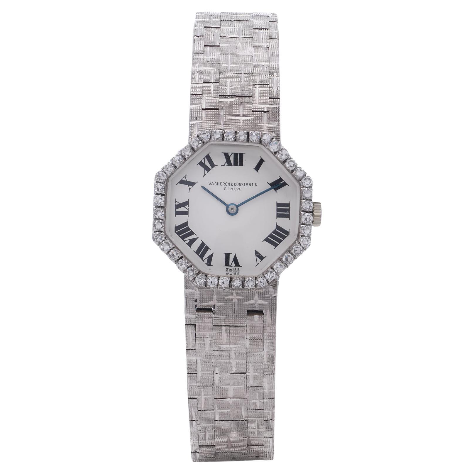 Orologio da polso da donna ottagonale in oro bianco e diamanti Vacheron Constantin 18 carati