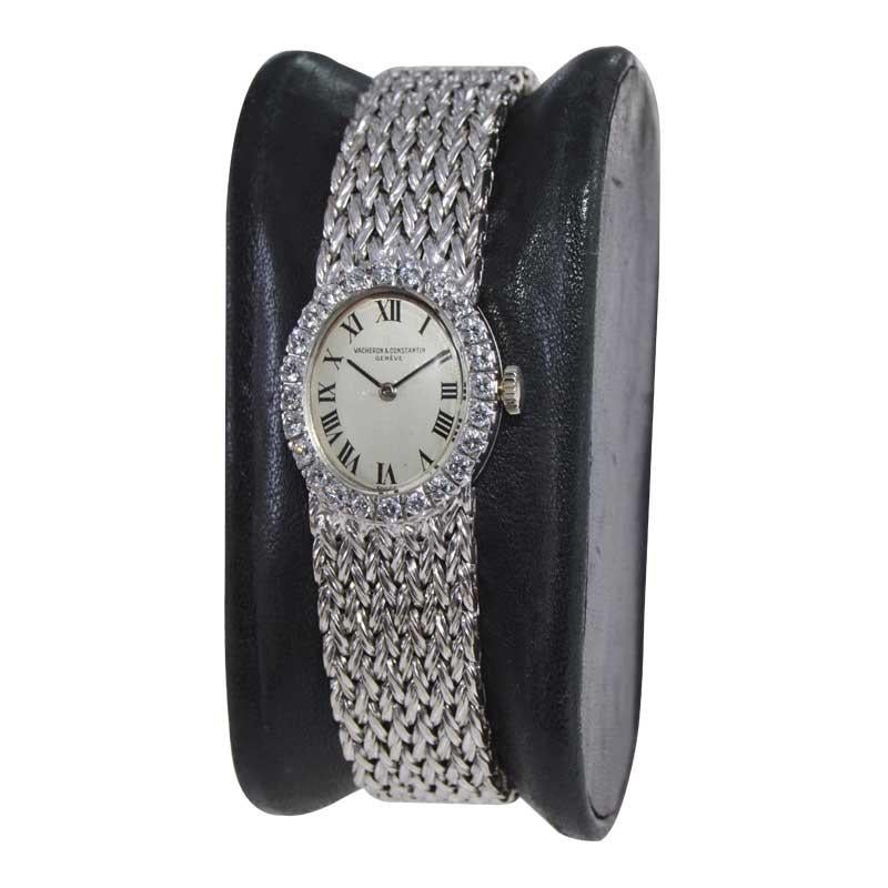 FACTORY / HOUSE: Vacheron & Constantin
STYLE / REFERENCE: Dress Style 
METAL / MATERIAL: 18kt White Gold 
CIRCA / YEAR: 1980's
DIMENSIONS / SIZE: Length 22mm x Diameter 18mm
MOVEMENT / CALIBER: Manual Winding / 18 Jewels / Hand Made
DIAL / HANDS: