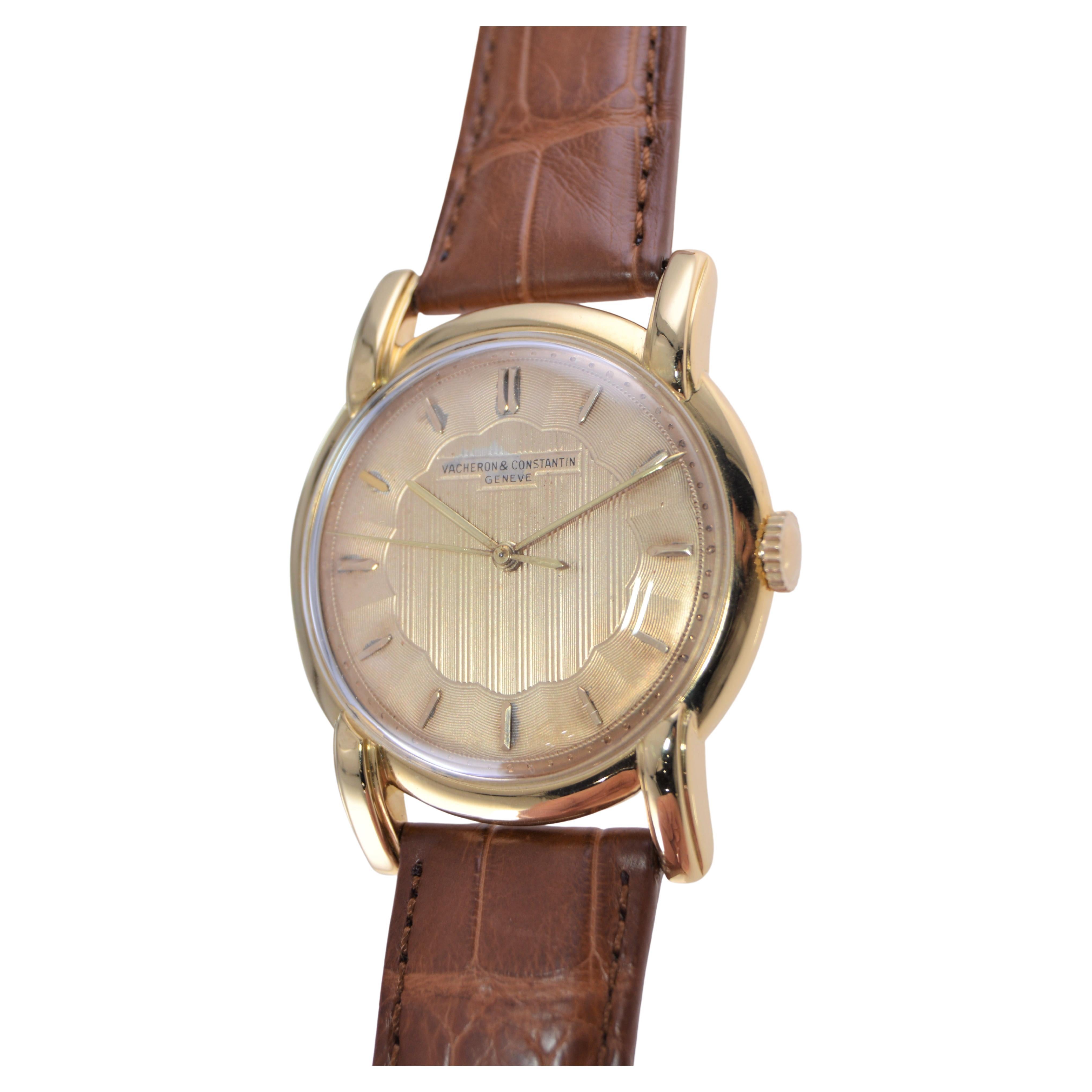 Vacheron Constantin 18Kt. Yellow Gold with Breguet Style Engraved Dial 1940's In Excellent Condition For Sale In Long Beach, CA
