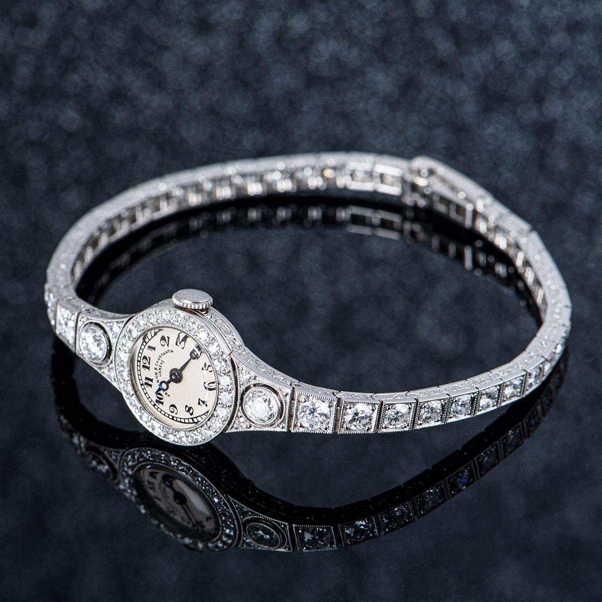 Vacheron Constantin 1920s Vintage Platinum Silver Dial Diamond Set Dress Watch 5