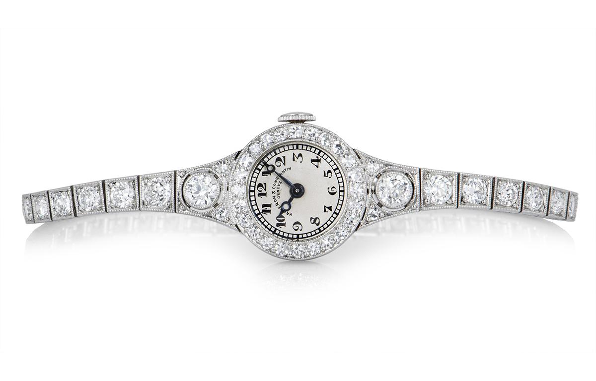 Women's Vacheron Constantin 1920s Vintage Platinum Silver Dial Diamond Set Dress Watch