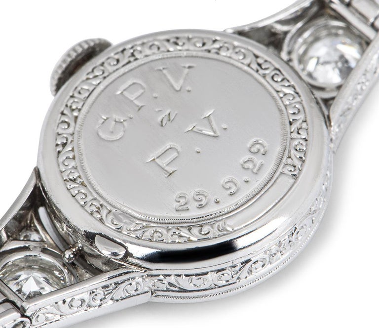 Vacheron Constantin 1920s Vintage Platinum Silver Dial Diamond Set Dress Watch For Sale 3