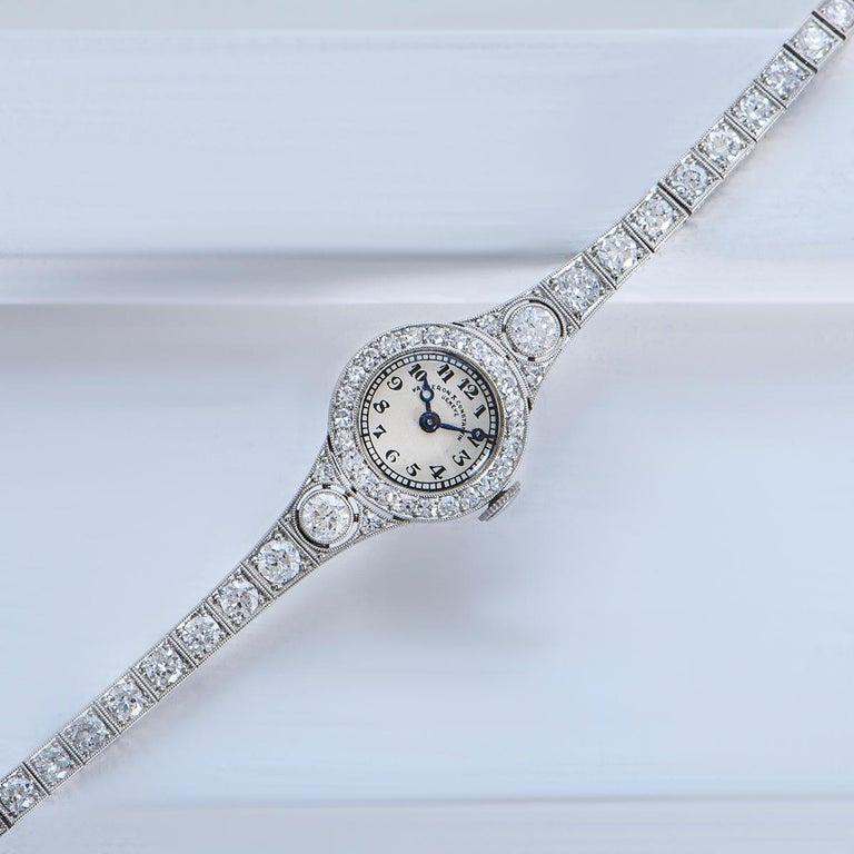 Vacheron Constantin 1920s Vintage Platinum Silver Dial Diamond Set Dress Watch For Sale 4