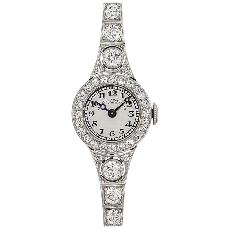 Vacheron Constantin 1920s Vintage Platinum Silver Dial Diamond Set Dress Watch For Sale