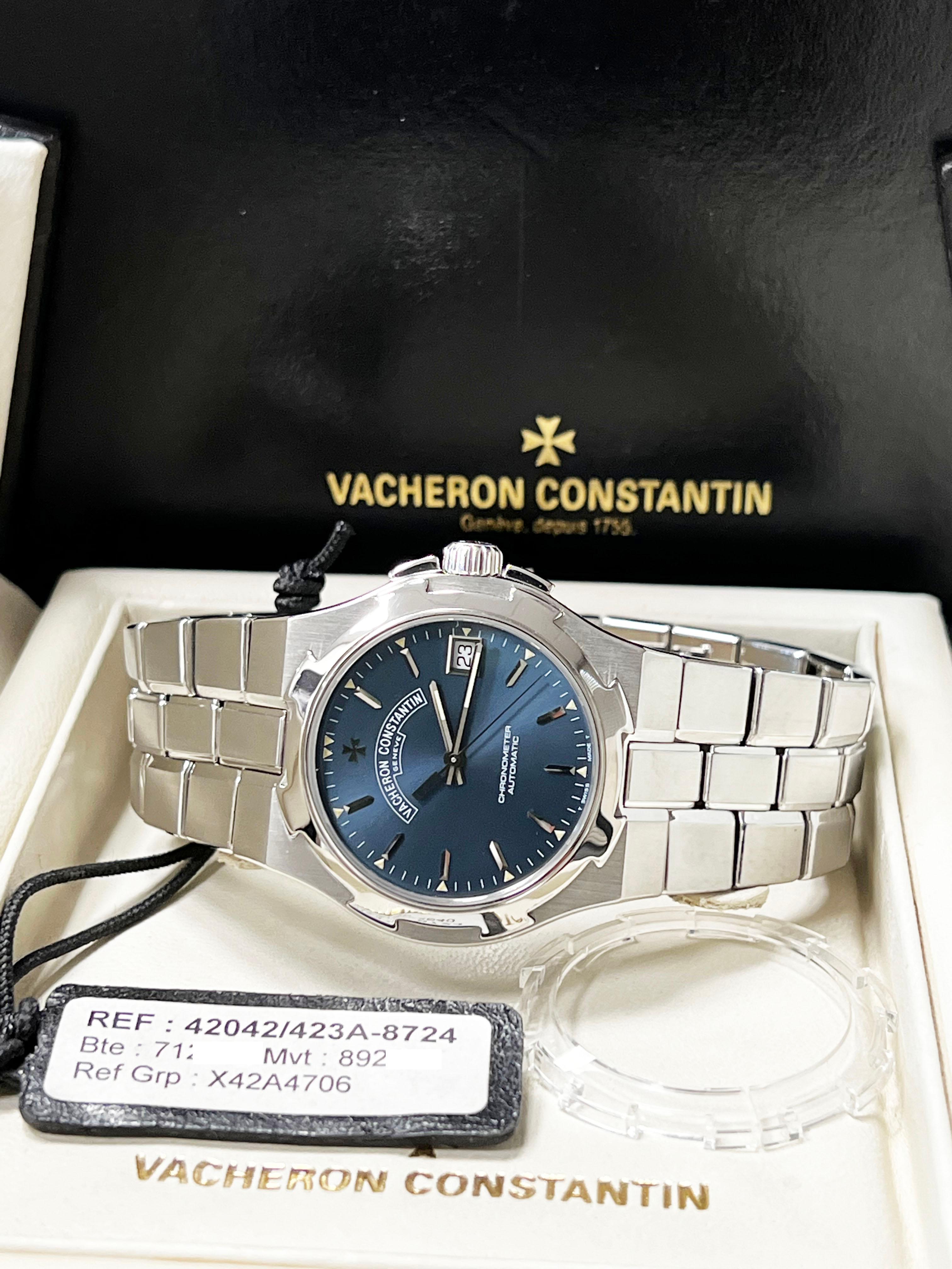 Vacheron Constantin 42042 / 423A Übersee-Schachtelpapier aus Edelstahl mit blauem Zifferblatt 7