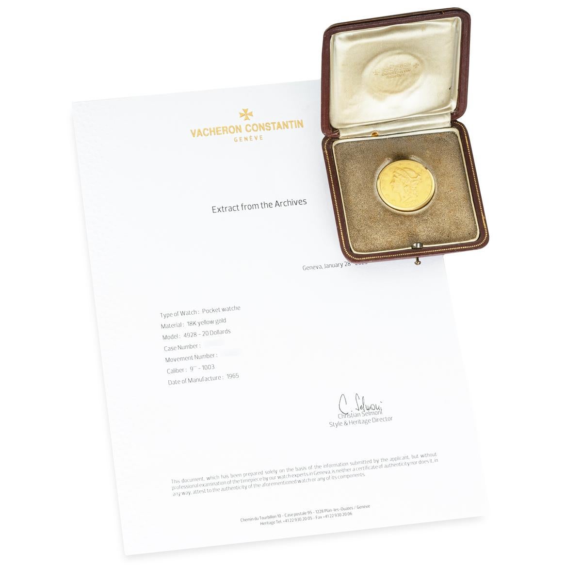 Vacheron & Constantin. A Rare $20 Gold Double Eagle Coin Watch C1960s For Sale 6