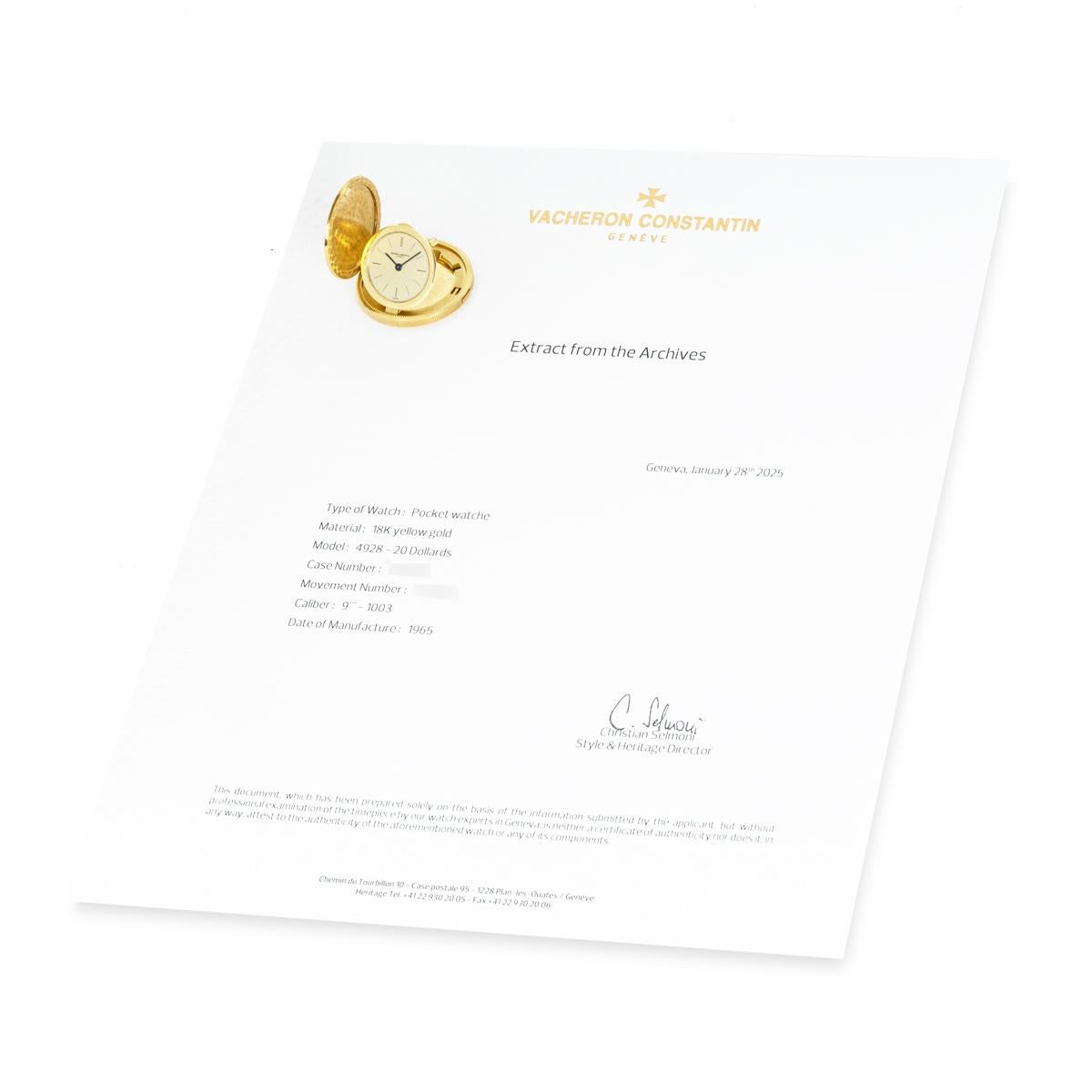Vacheron & Constantin. A Rare $20 Gold Double Eagle Coin Watch C1960s For Sale 7