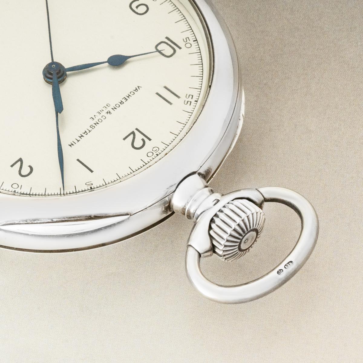 Vacheron & Constantin Genève. A Heavy Silver keyless Lever Open Face Deck Watch retailed by Asprey and with its Original Asprey Box, C1940s.


Dial: The Matt Silver dial signed Vacheron & Constantin Geneve with bold Arabic numeral outer minute track