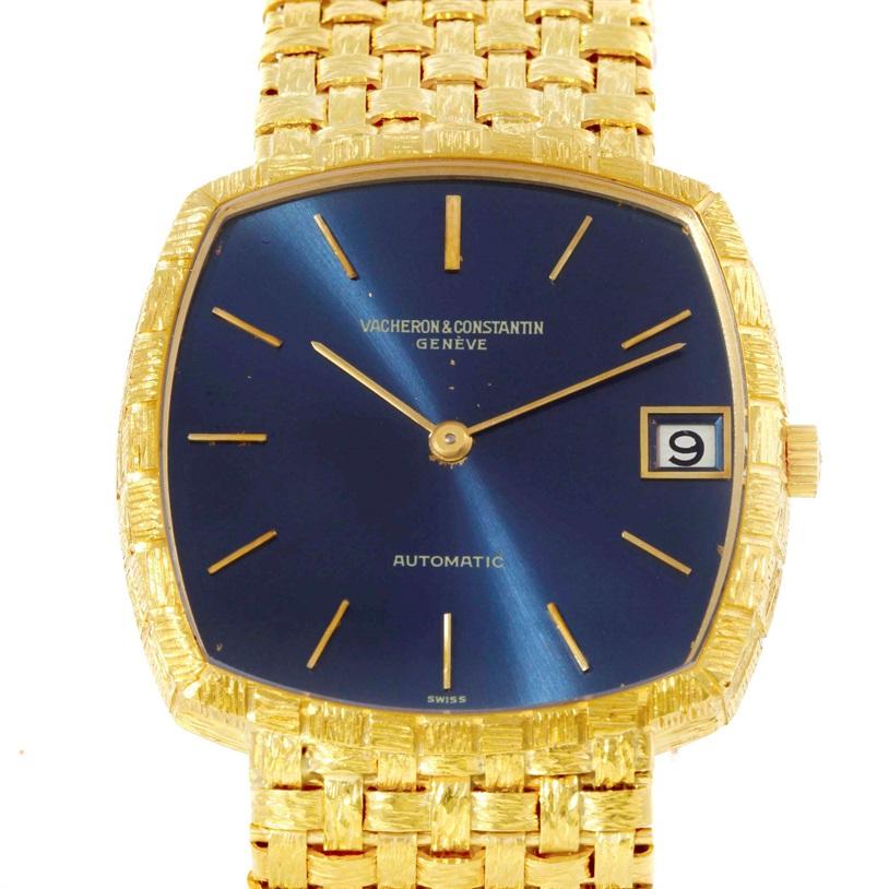 Vacheron Constantin Automatic 18K Yellow Gold Blue Dial Watch 7391. 18k yellow gold case 32.0 x 32.0 mm in diameter. Case site engraved to repeat the bracelet pattern. Scratch resistant sapphire crystal. Blue dial with yellow gold baton hands and