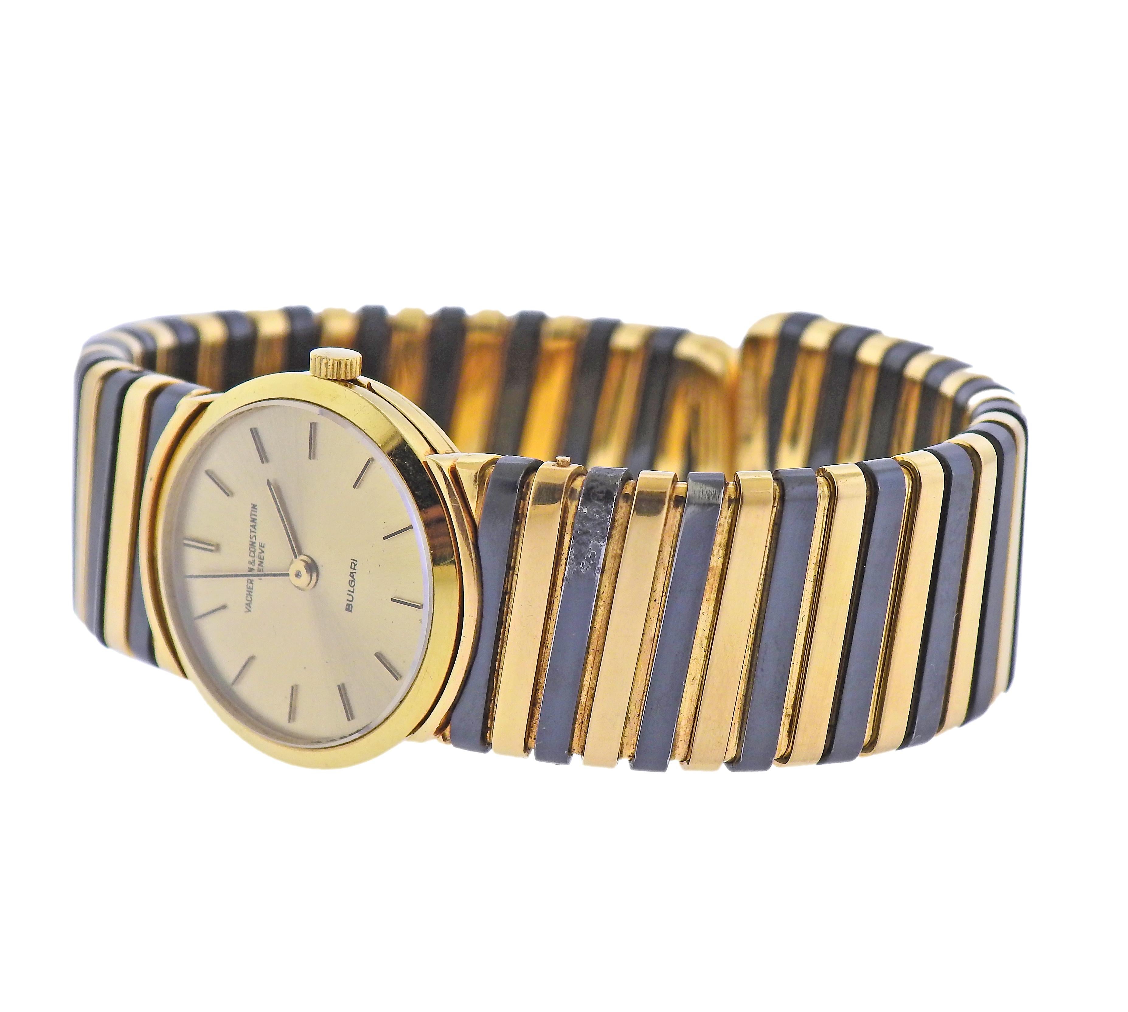 18k gold Tubogas Bvlgari bracelet with Vacheron Constantin watch. Bracelet will fit up to 7