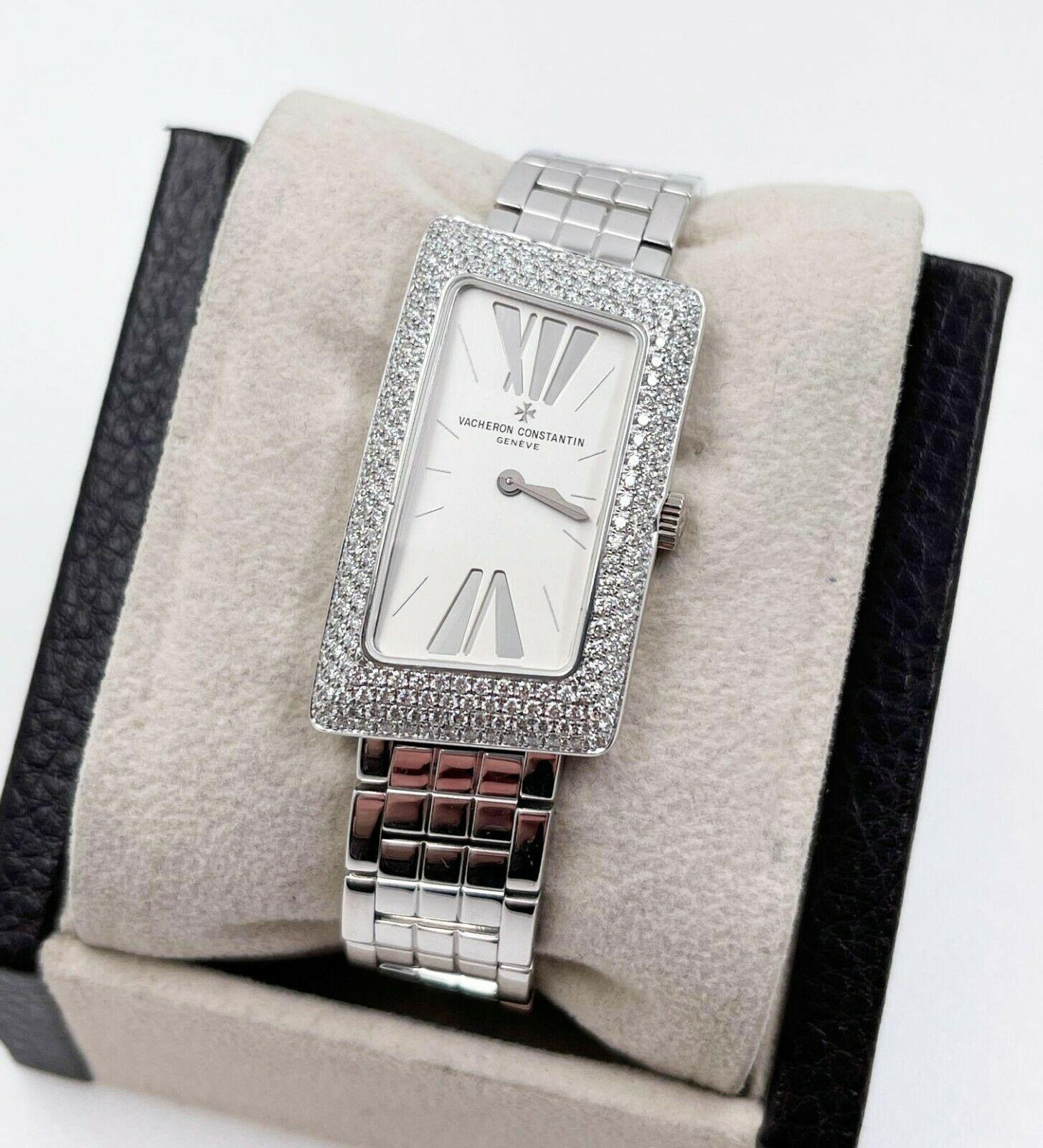 Style Number: 25515/u01G-9233
Model: Asymmetric Cambree
Case Material: 18K White Gold
Band: 18K White Gold
Bezel:  Original Diamond Bezel
Dial: Silver
Face: Sapphire Crystal 
Case Size: 37mm x 21mm 
Includes: 
-Elegant Watch Box
-Certified Appraisal