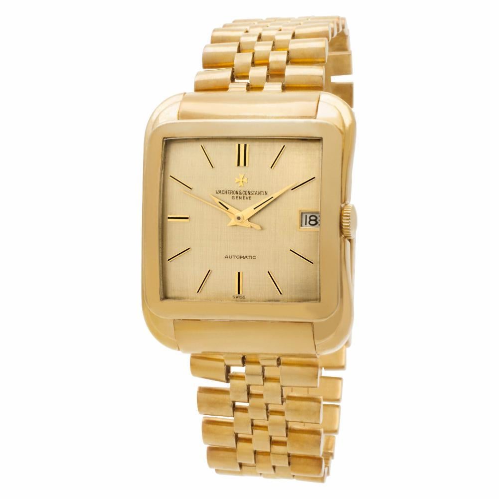 Vacheron Constantin Cioccolatone Reference #:6440 Q. Very fine and rare Vacheron Constantin Cioccolatone in 18k yellow gold square-shaped and curved, self-winding with date and center mounted sweep seconds on 18k 