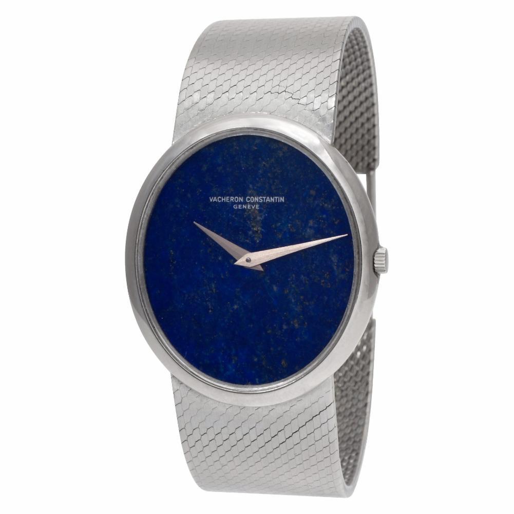 Vacheron Constantin Classic in 18k white gold with custom Lapis Lazuli dial on mesh band. Manual.Case size 30 mm x 34 mm. Will fit a 6'' wrist. Circa 1970. Fine Pre-owned Vacheron Constantin Watch. Certified preowned Vintage Vacheron Constantin