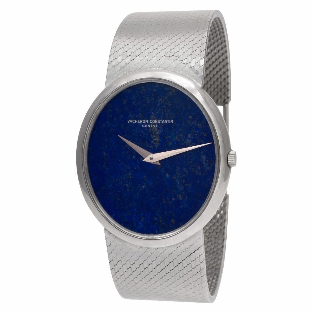 Vacheron Constantin Classic Reference #:2047P. Vacheron Constantin Classic in 18k white gold with custom Lapis Lazuli dial on mesh band. Manual.Case size 30 mm x 34 mm. Will fit a 6'' wrist. Circa 1970. Fine Pre-owned Vacheron Constantin Watch.